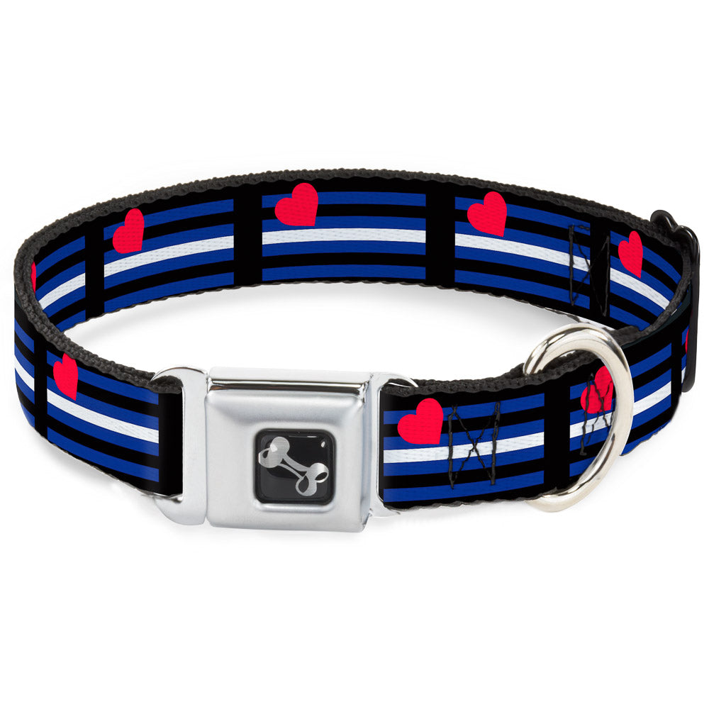 Dog Bone Seatbelt Buckle Collar - Flag Leather Black/Blue/Red/White Seatbelt Buckle Collars Buckle-Down