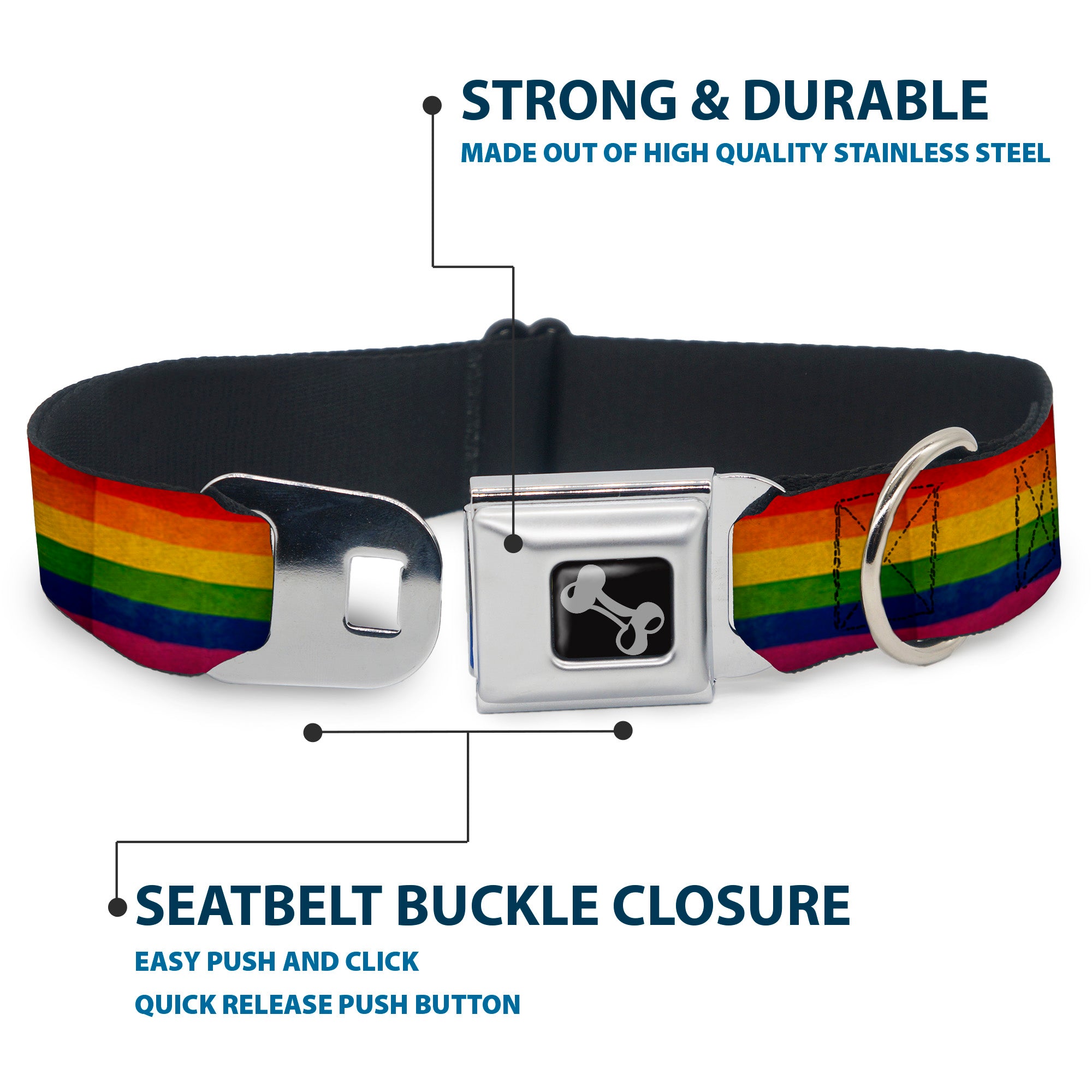Dog Bone Seatbelt Buckle Collar - Flag Pride Distressed Rainbow Seatbelt Buckle Collars Buckle-Down