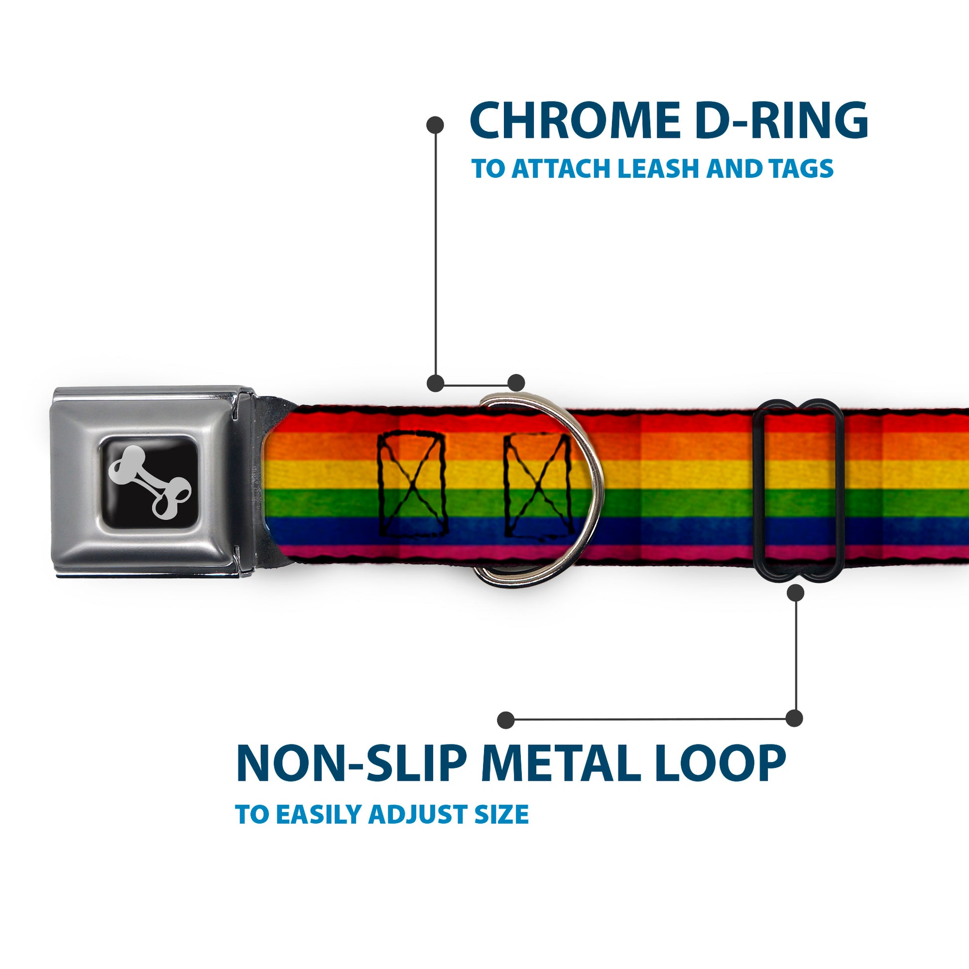 Dog Bone Seatbelt Buckle Collar - Flag Pride Distressed Rainbow Seatbelt Buckle Collars Buckle-Down