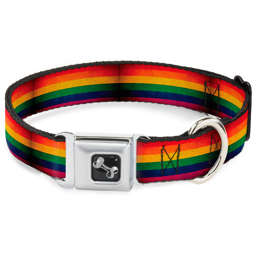Dog Bone Seatbelt Buckle Collar - Flag Pride Distressed Rainbow Seatbelt Buckle Collars Buckle-Down