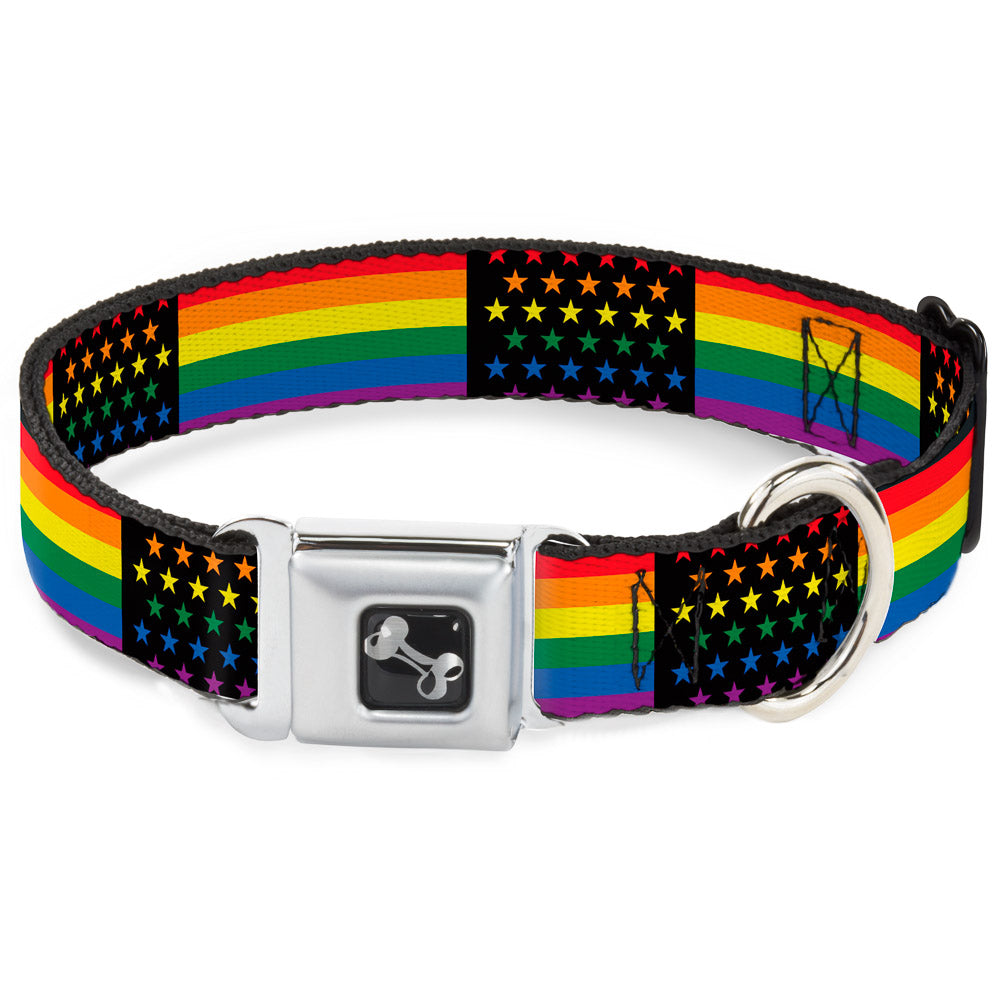 Dog Bone Seatbelt Buckle Collar - Flag American Pride Rainbow/Black Seatbelt Buckle Collars Buckle-Down