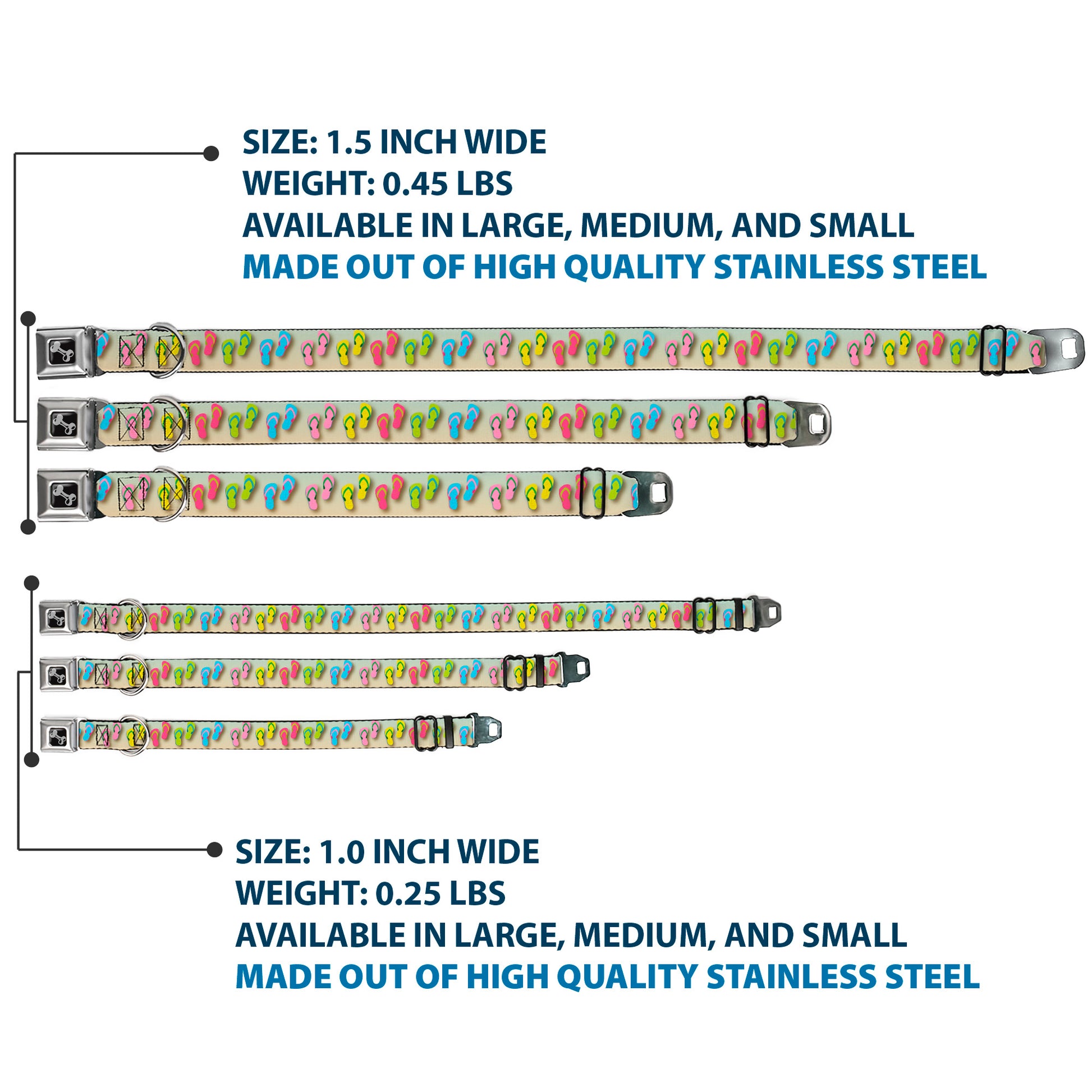 Dog Bone Seatbelt Buckle Collar - Flip Flops2 Aqua/Multi Color Seatbelt Buckle Collars Buckle-Down