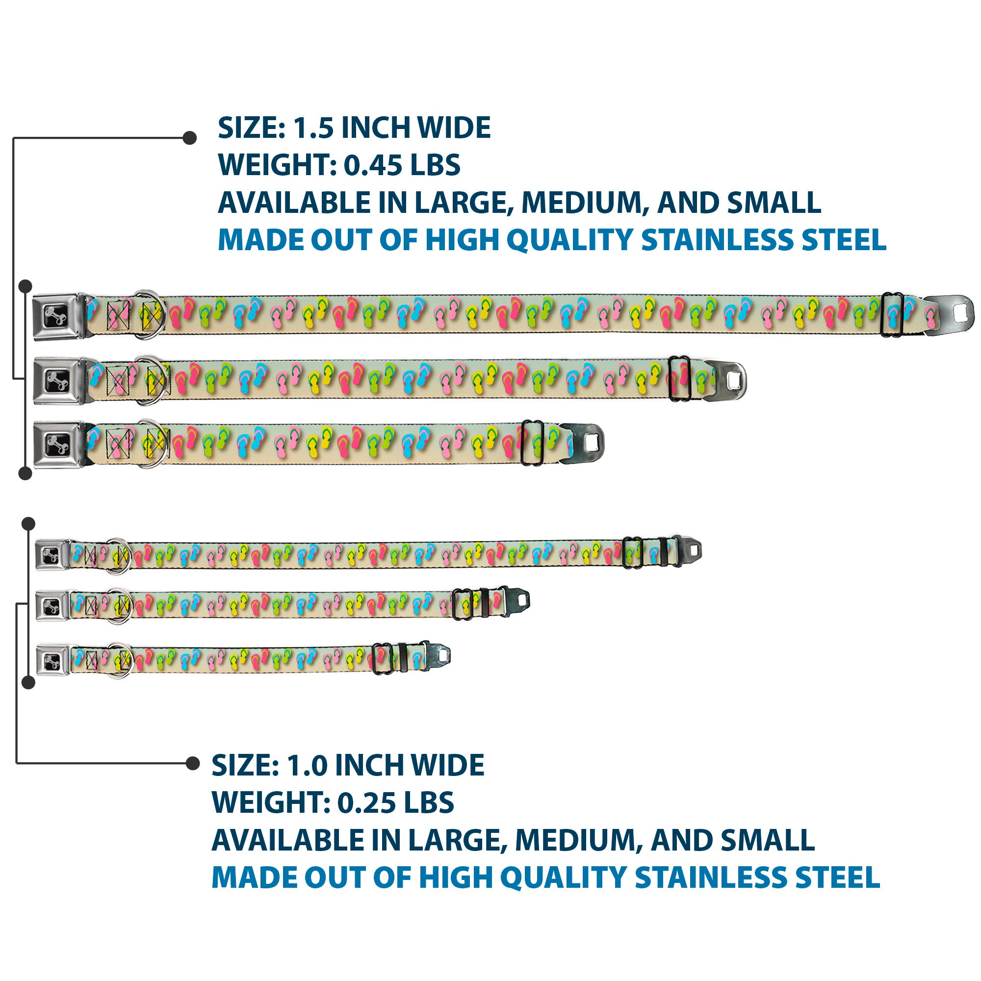 Dog Bone Seatbelt Buckle Collar - Flip Flops2 Aqua/Multi Color Seatbelt Buckle Collars Buckle-Down