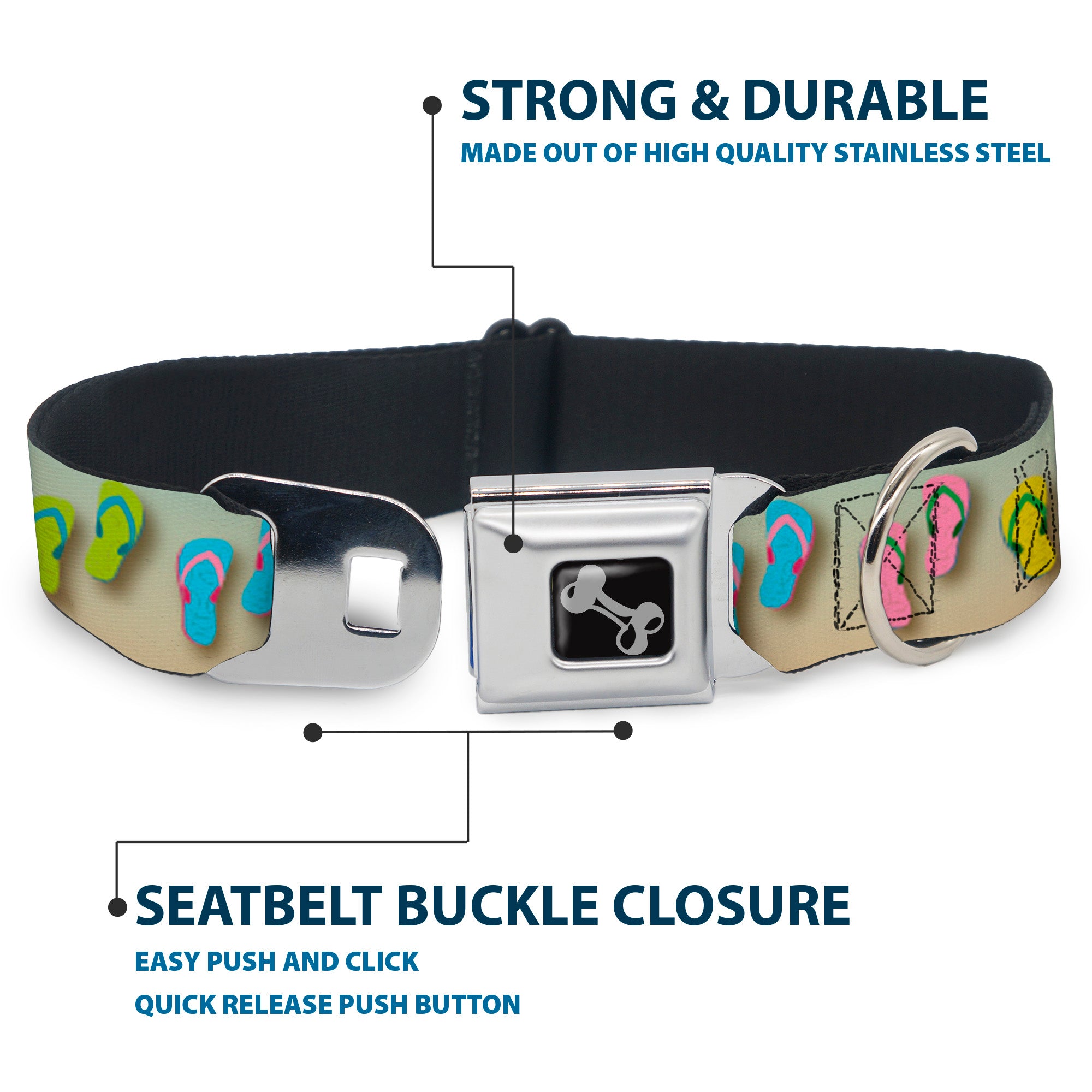 Dog Bone Seatbelt Buckle Collar - Flip Flops2 Aqua/Multi Color Seatbelt Buckle Collars Buckle-Down