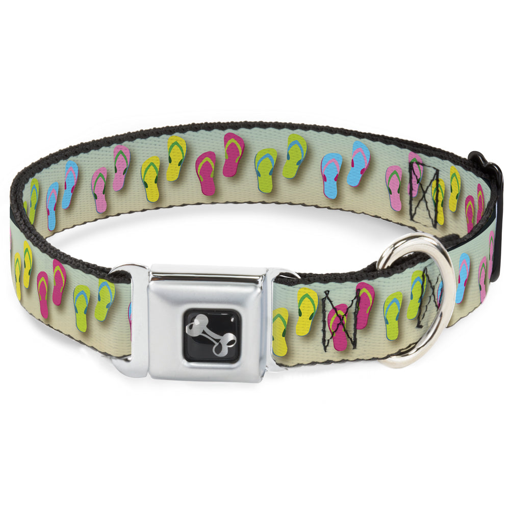 Dog Bone Seatbelt Buckle Collar - Flip Flops2 Aqua/Multi Color Seatbelt Buckle Collars Buckle-Down
