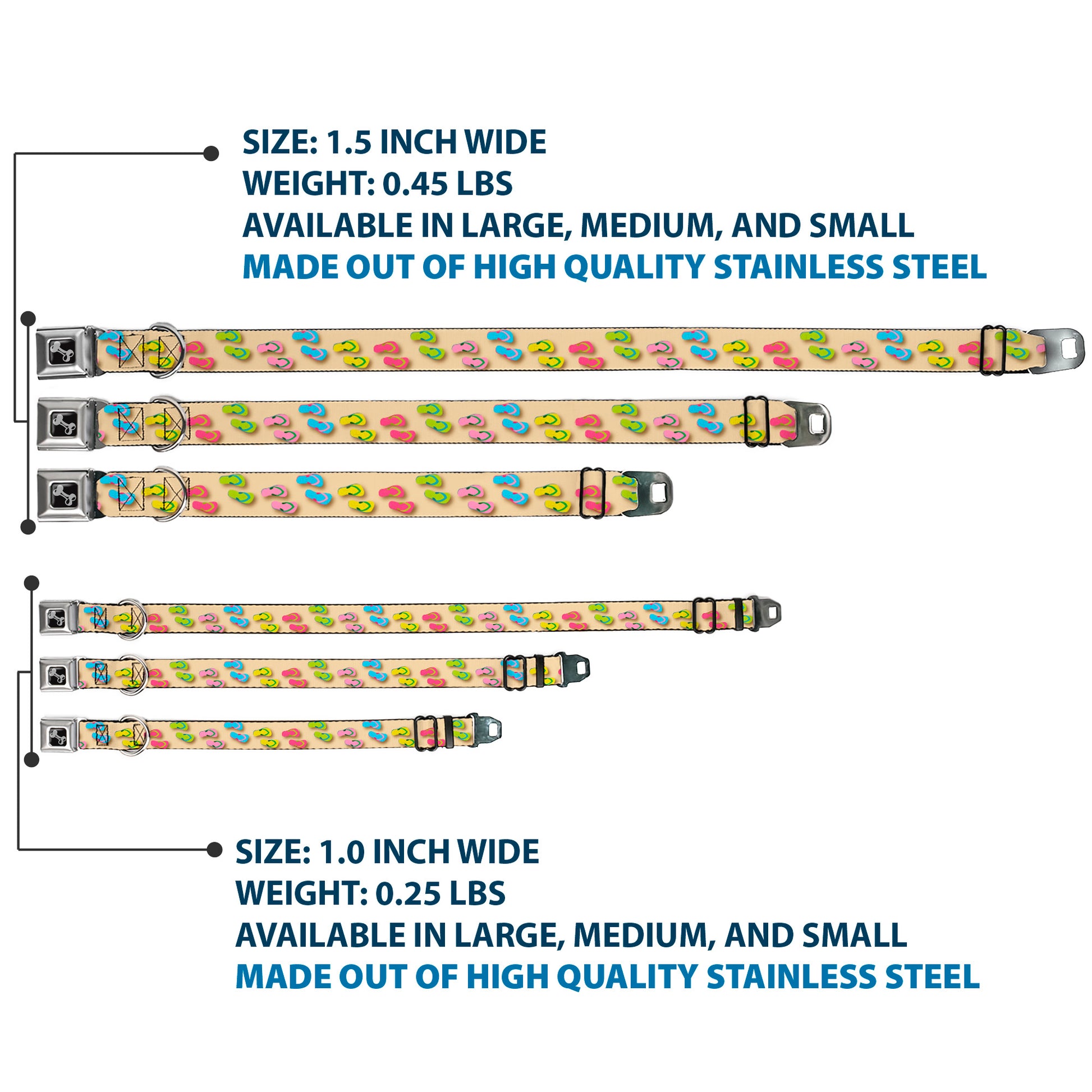 Dog Bone Seatbelt Buckle Collar - Flip Flops3 Sand/Multi Color Seatbelt Buckle Collars Buckle-Down