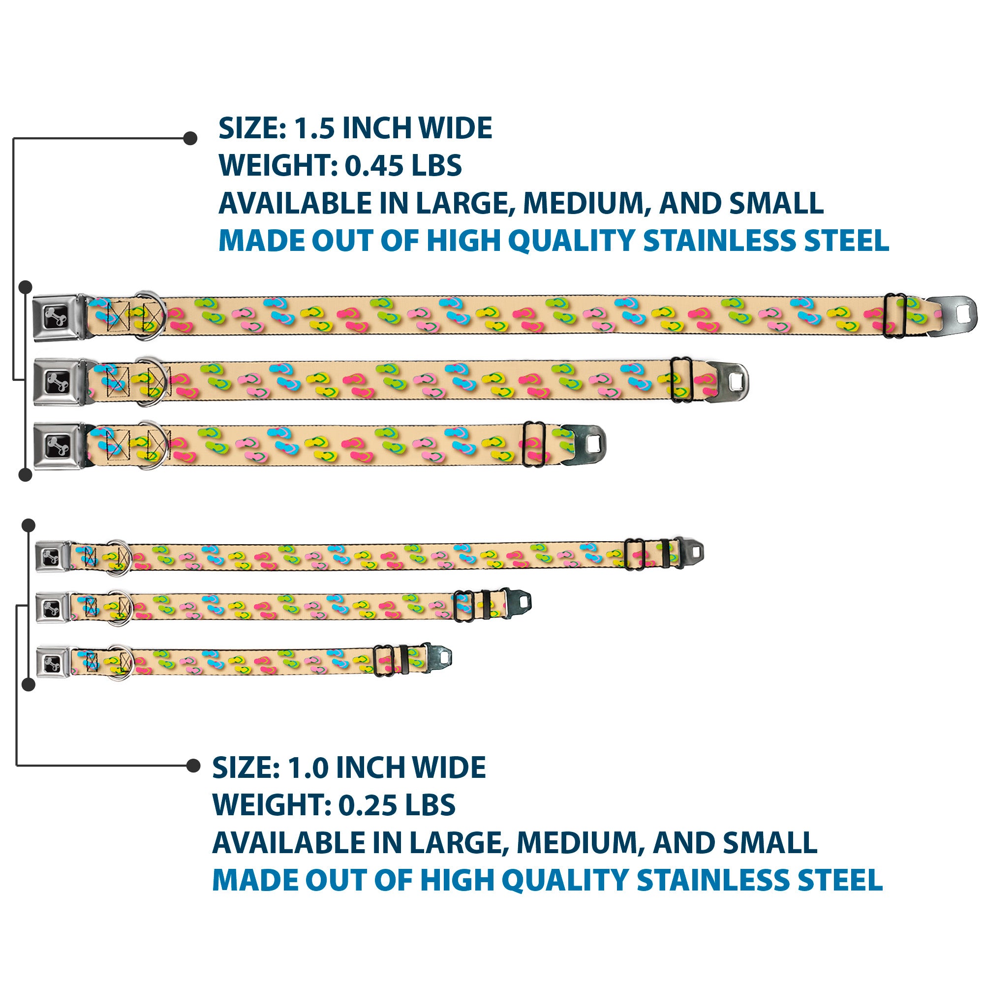 Dog Bone Seatbelt Buckle Collar - Flip Flops3 Sand/Multi Color Seatbelt Buckle Collars Buckle-Down