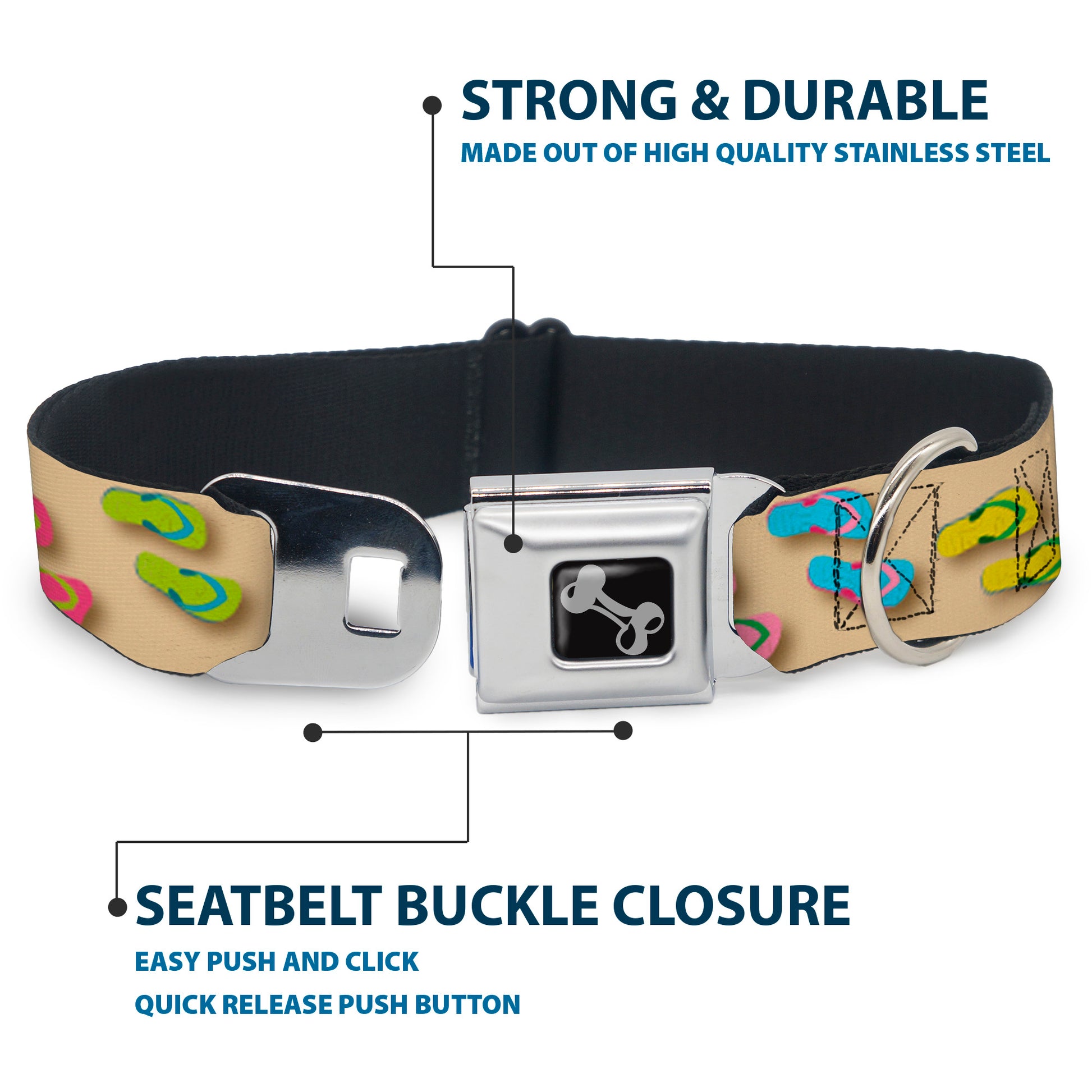 Dog Bone Seatbelt Buckle Collar - Flip Flops3 Sand/Multi Color Seatbelt Buckle Collars Buckle-Down