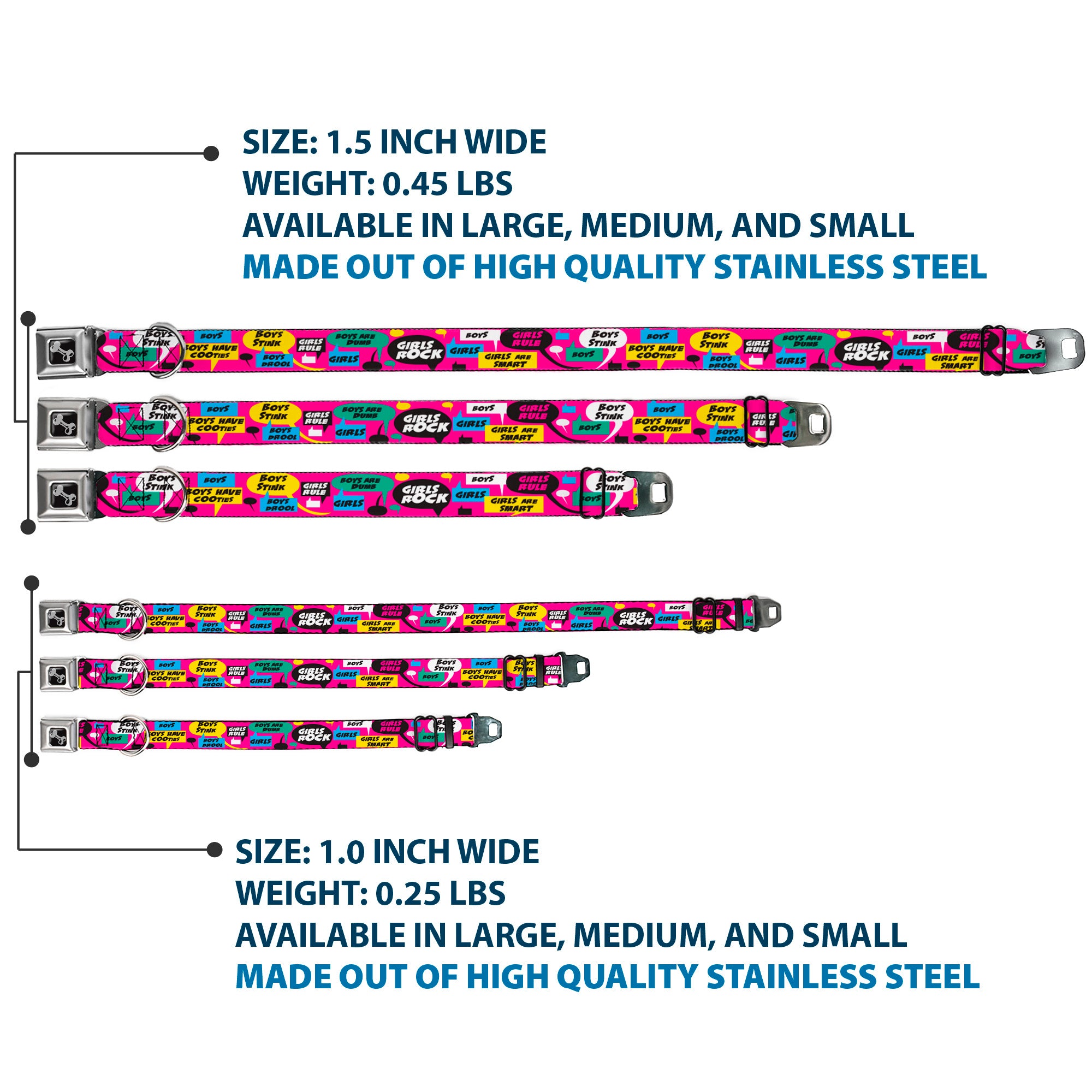 Dog Bone Seatbelt Buckle Collar - Girls Rule Bubbles Seatbelt Buckle Collars Buckle-Down