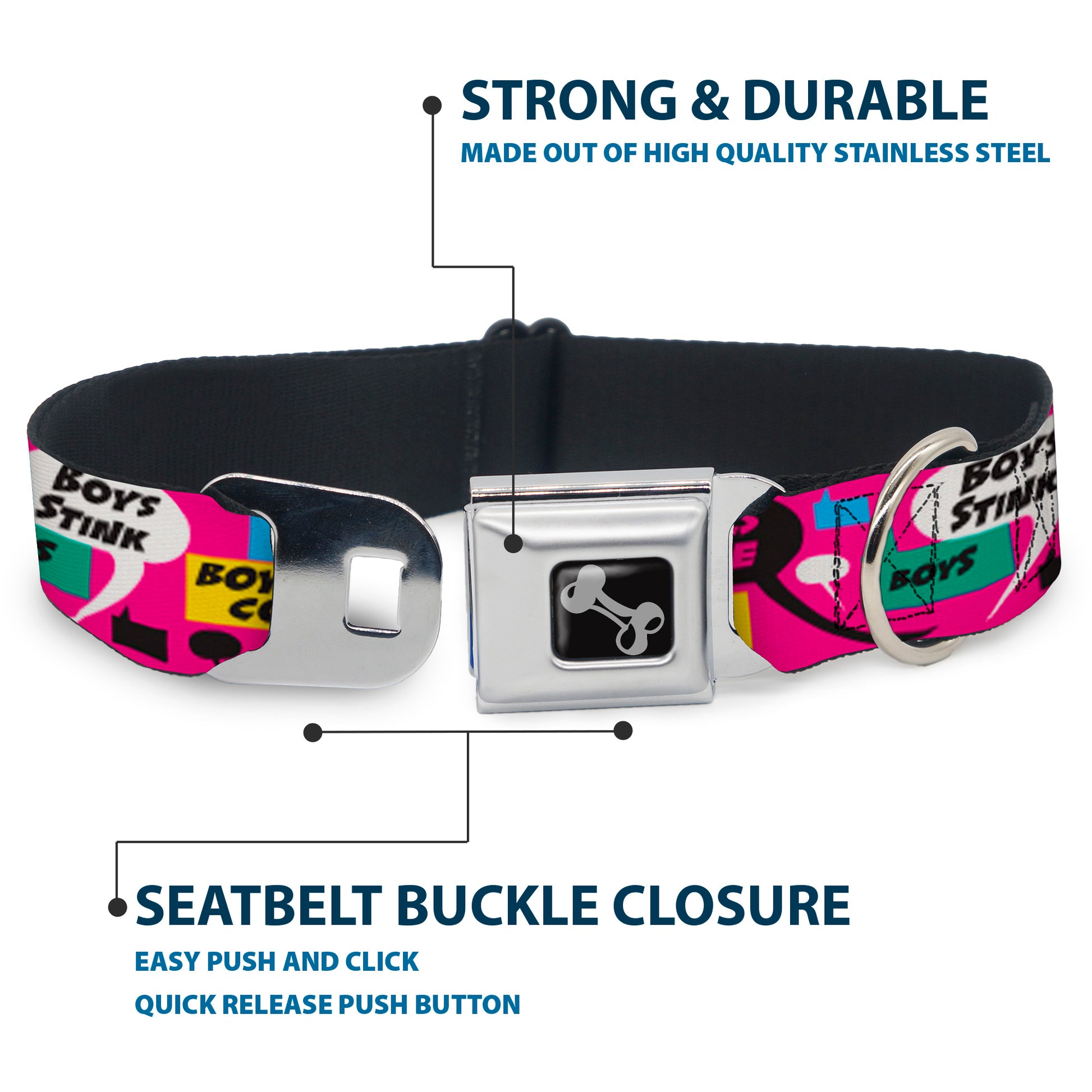 Dog Bone Seatbelt Buckle Collar - Girls Rule Bubbles Seatbelt Buckle Collars Buckle-Down