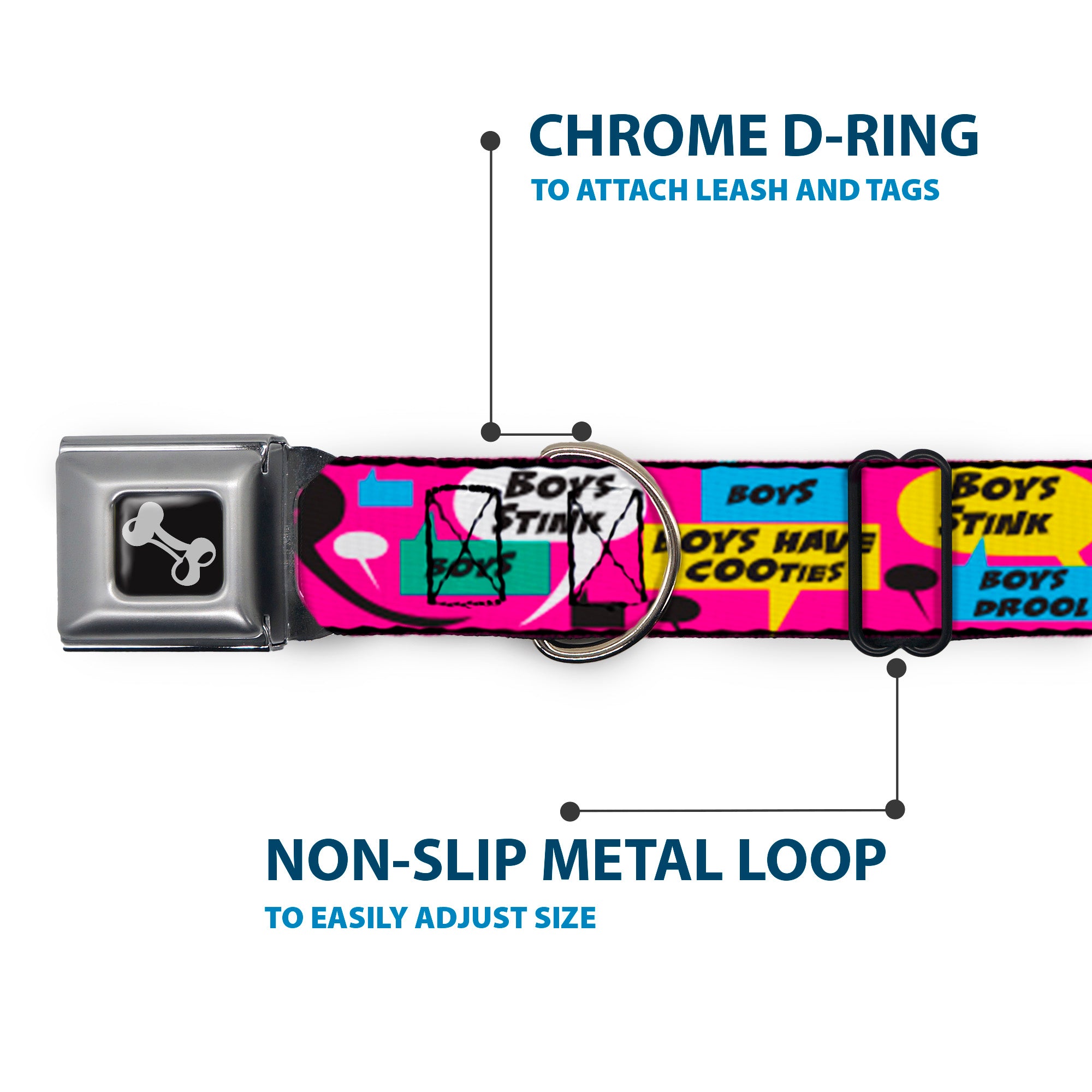 Dog Bone Seatbelt Buckle Collar - Girls Rule Bubbles Seatbelt Buckle Collars Buckle-Down