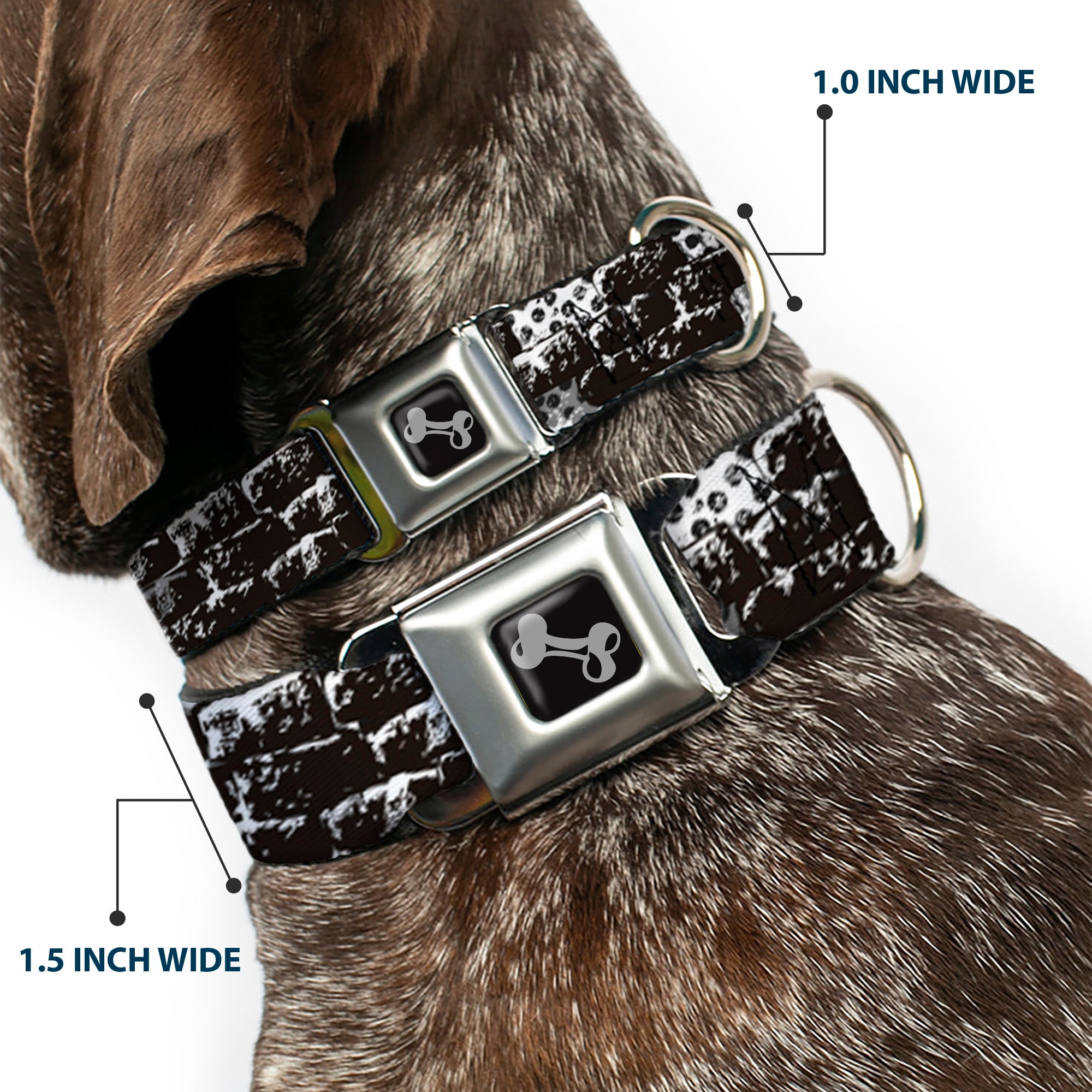 Dog Bone Seatbelt Buckle Collar - Grunge Bricks Black/White Seatbelt Buckle Collars Buckle-Down