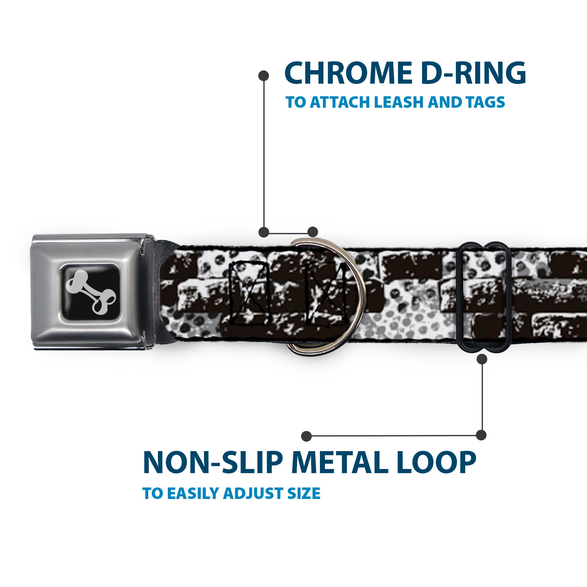 Dog Bone Seatbelt Buckle Collar - Grunge Bricks Black/White Seatbelt Buckle Collars Buckle-Down
