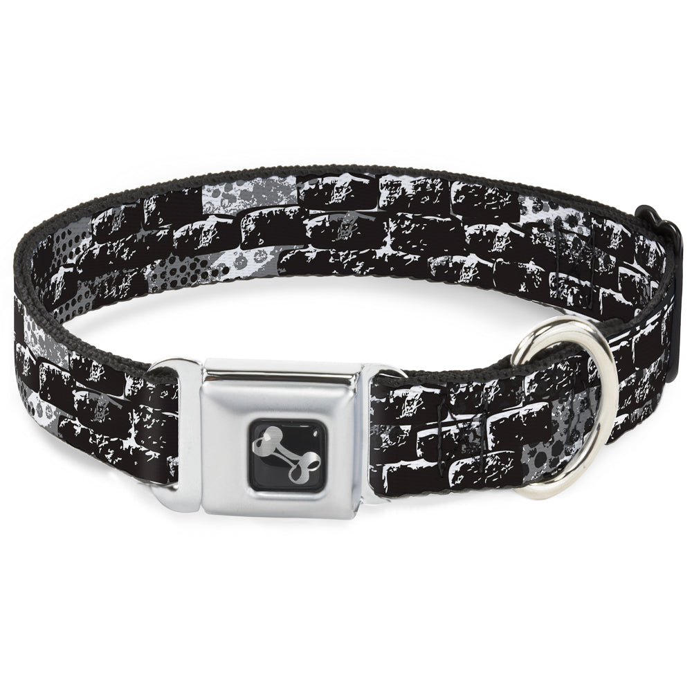 Dog Bone Seatbelt Buckle Collar - Grunge Bricks Black/White Seatbelt Buckle Collars Buckle-Down