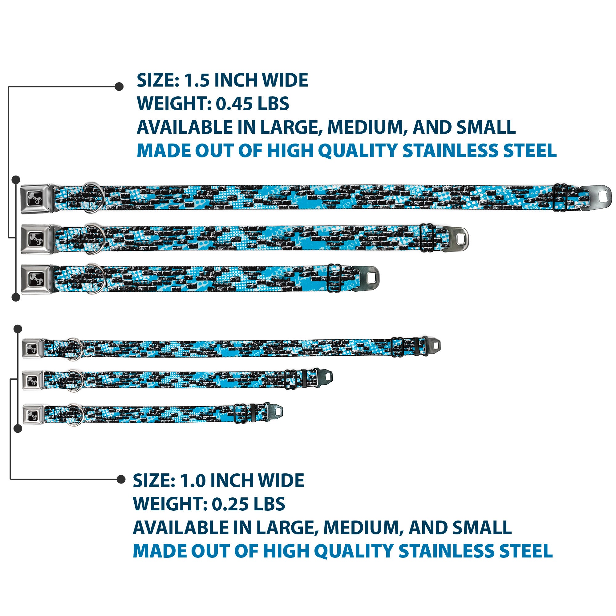 Dog Bone Seatbelt Buckle Collar - Grunge Bricks Blue Seatbelt Buckle Collars Buckle-Down