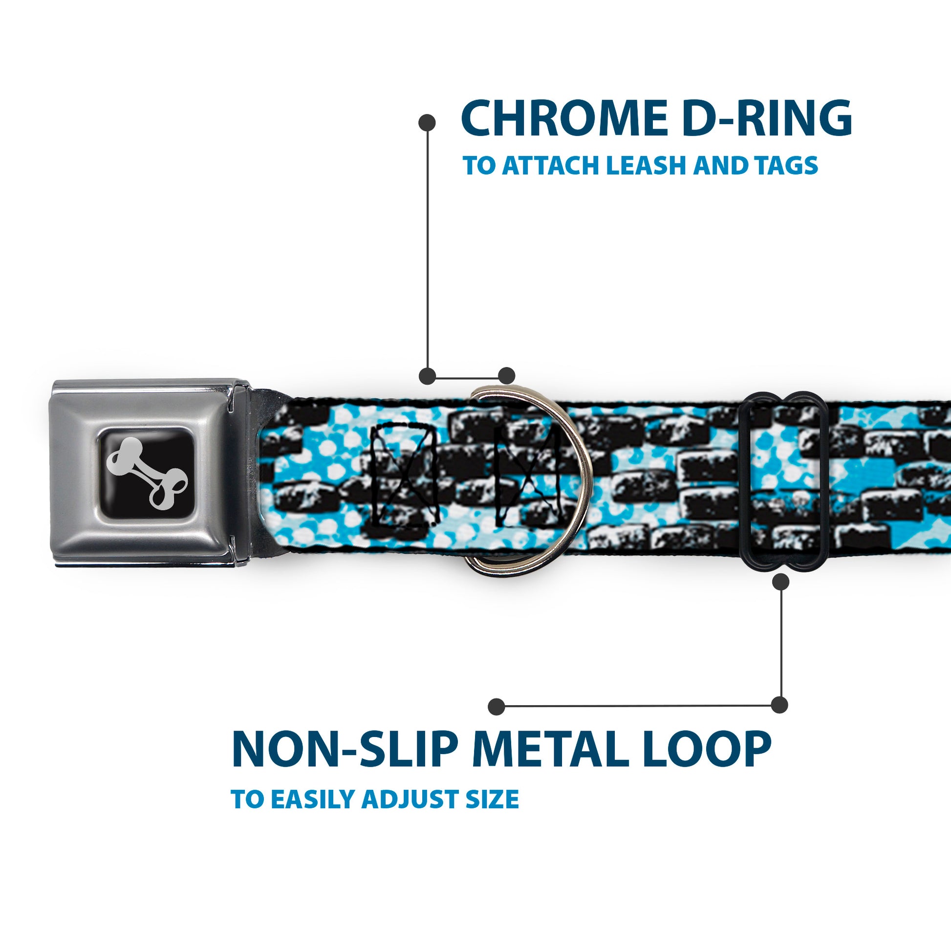 Dog Bone Seatbelt Buckle Collar - Grunge Bricks Blue Seatbelt Buckle Collars Buckle-Down