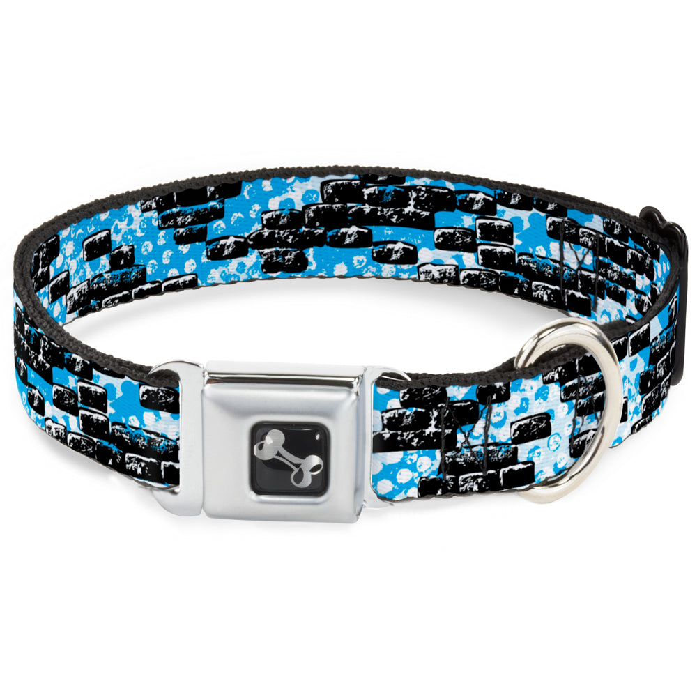 Dog Bone Seatbelt Buckle Collar - Grunge Bricks Blue Seatbelt Buckle Collars Buckle-Down