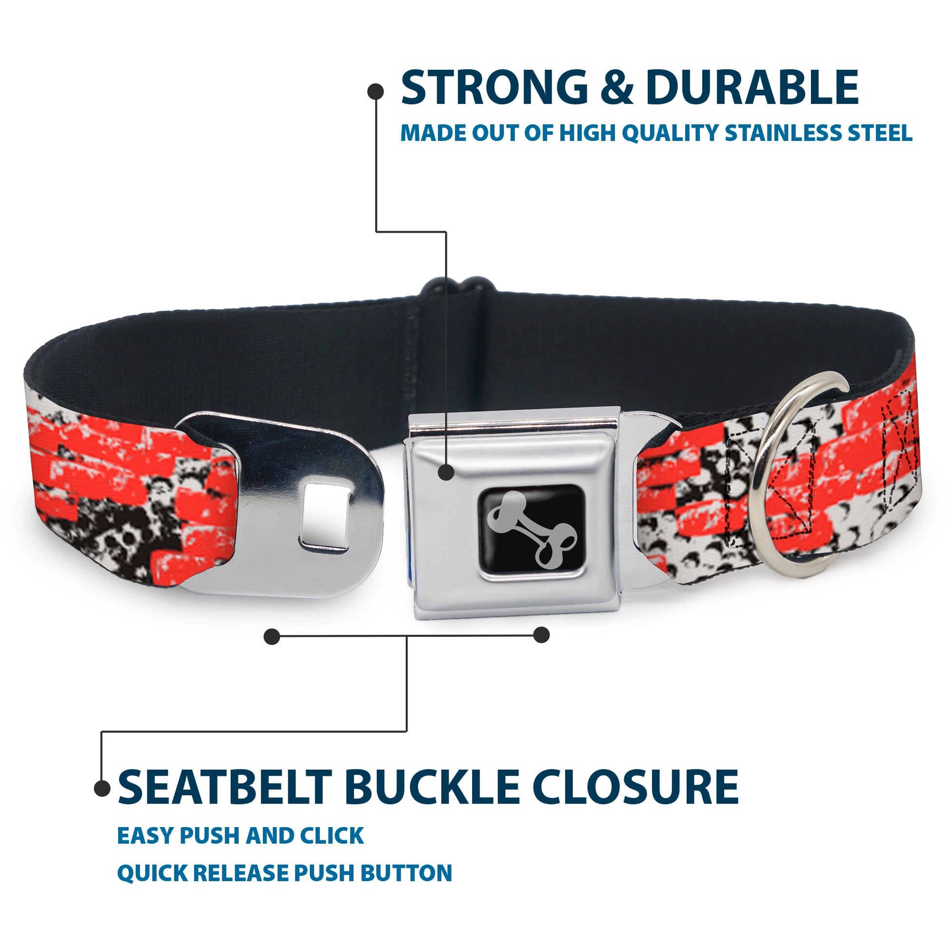 Dog Bone Seatbelt Buckle Collar - Grunge Bricks Orange Seatbelt Buckle Collars Buckle-Down