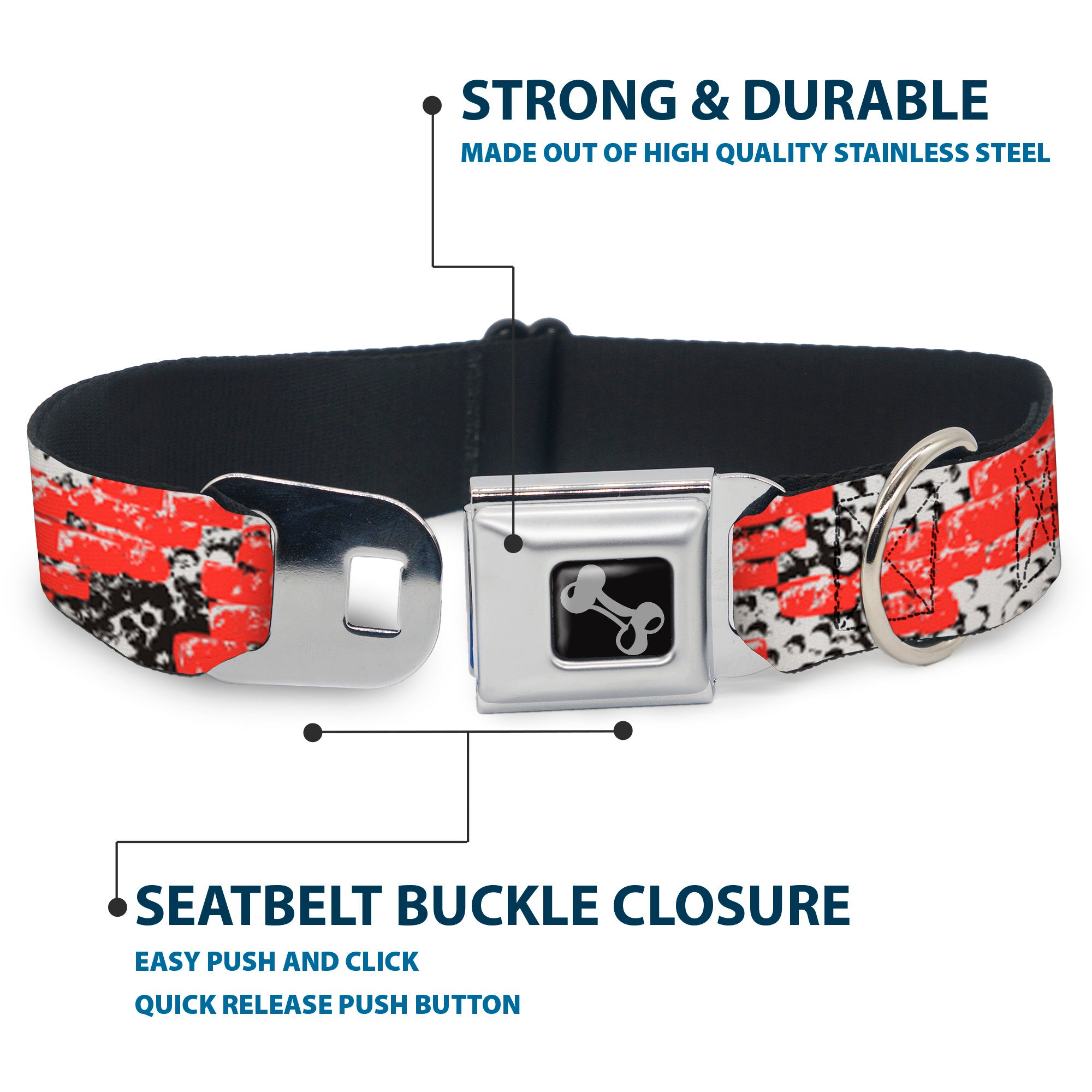 Dog Bone Seatbelt Buckle Collar - Grunge Bricks Orange Seatbelt Buckle Collars Buckle-Down