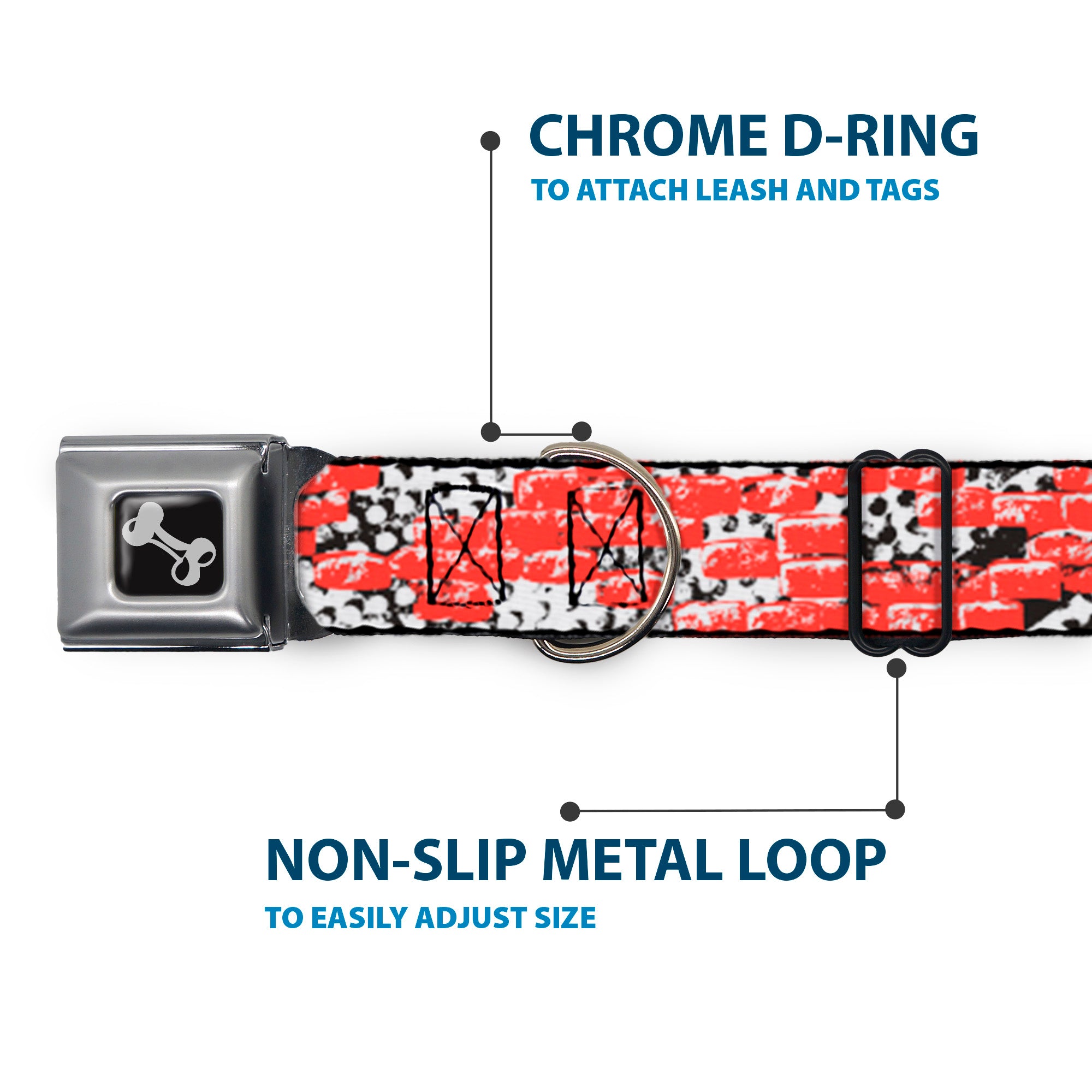 Dog Bone Seatbelt Buckle Collar - Grunge Bricks Orange Seatbelt Buckle Collars Buckle-Down