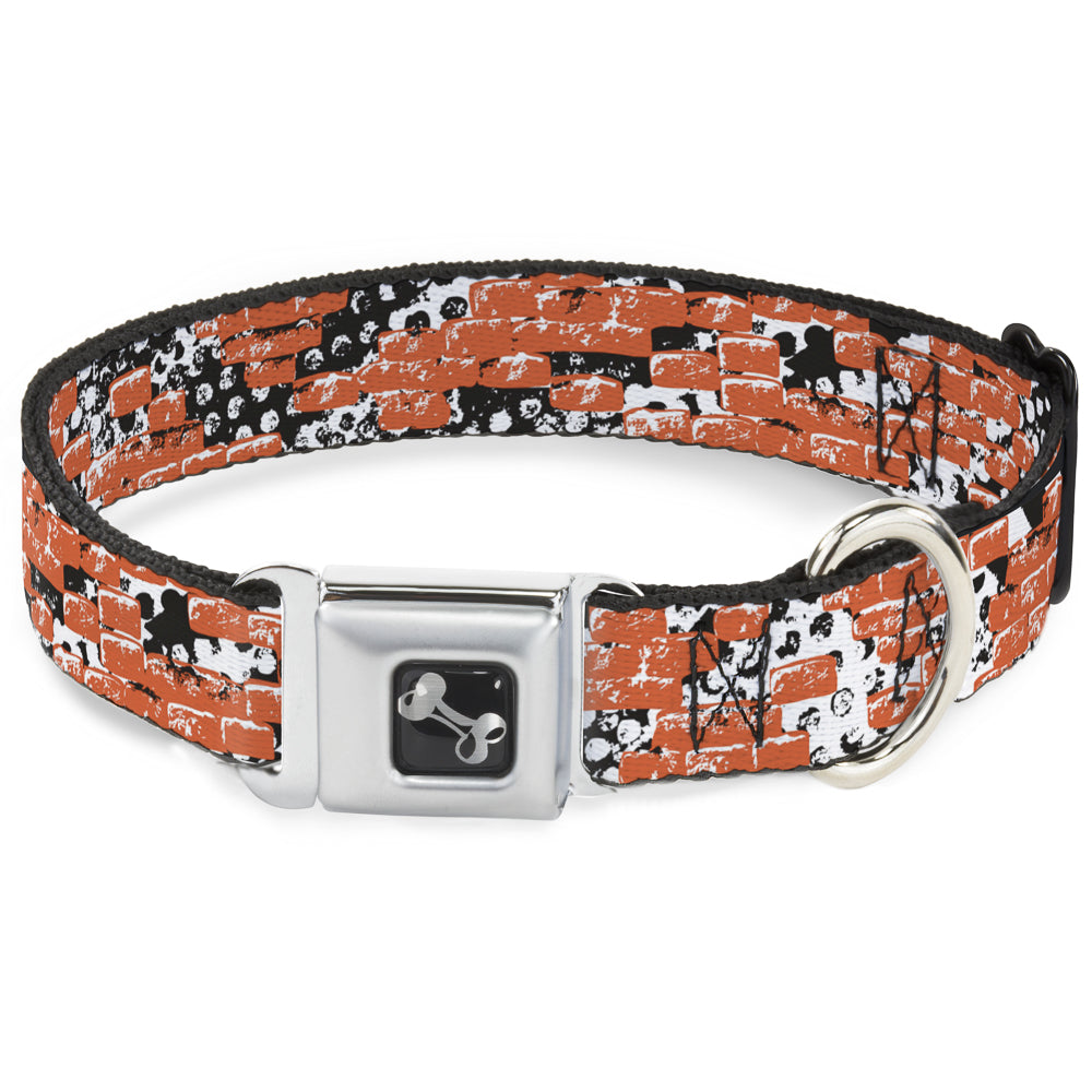 Dog Bone Seatbelt Buckle Collar - Grunge Bricks Orange Seatbelt Buckle Collars Buckle-Down