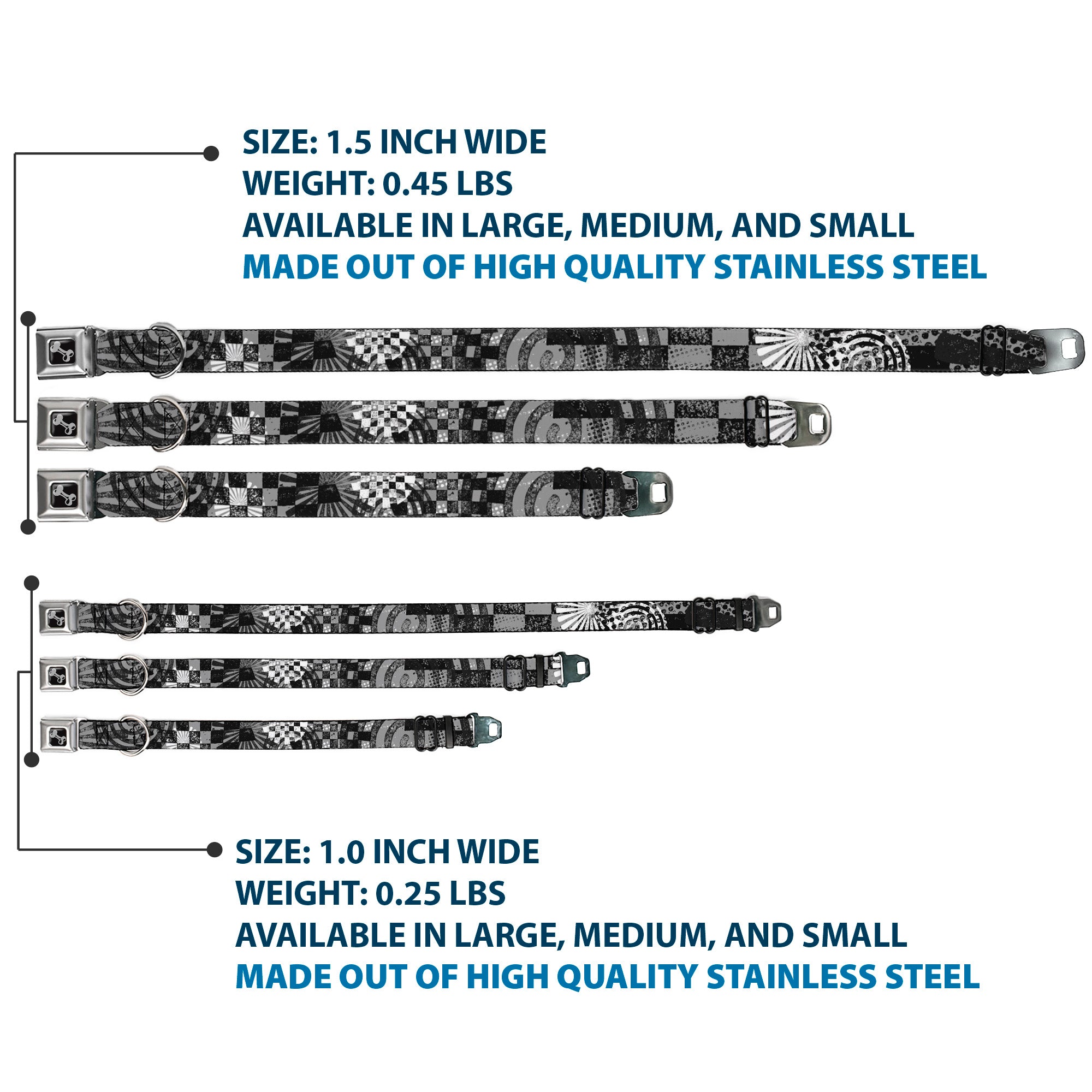 Dog Bone Seatbelt Buckle Collar - Grunge Chaos Black/White Seatbelt Buckle Collars Buckle-Down