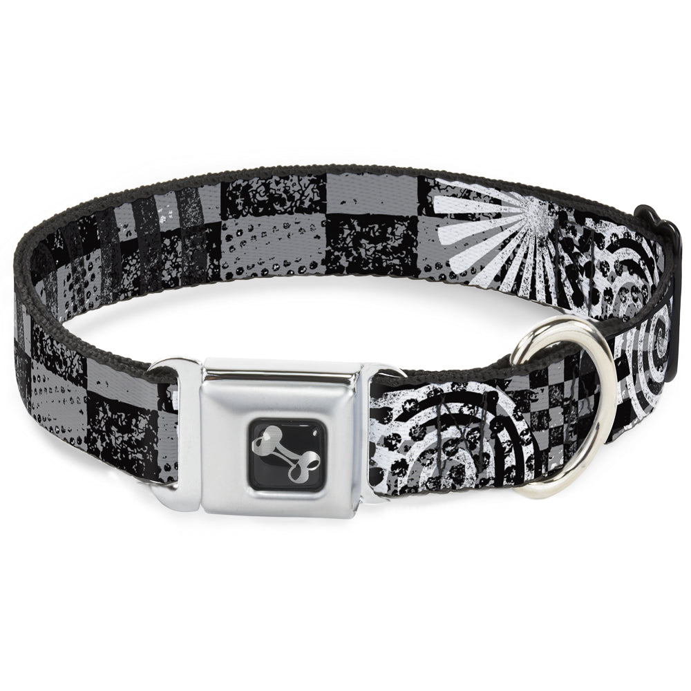 Dog Bone Seatbelt Buckle Collar - Grunge Chaos Black/White Seatbelt Buckle Collars Buckle-Down