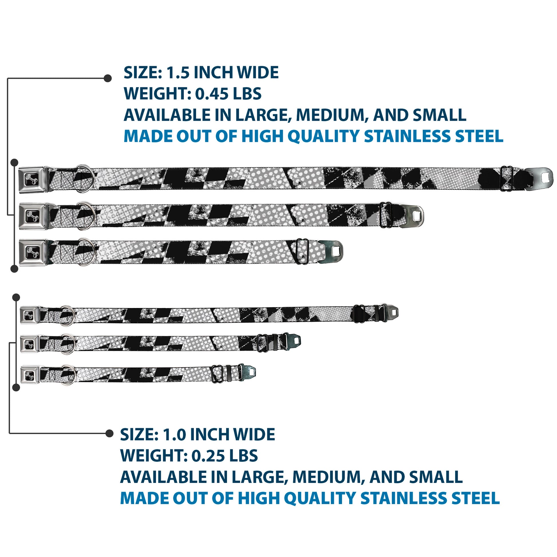 Dog Bone Seatbelt Buckle Collar - Grunge Checker Flag Black/White Seatbelt Buckle Collars Buckle-Down