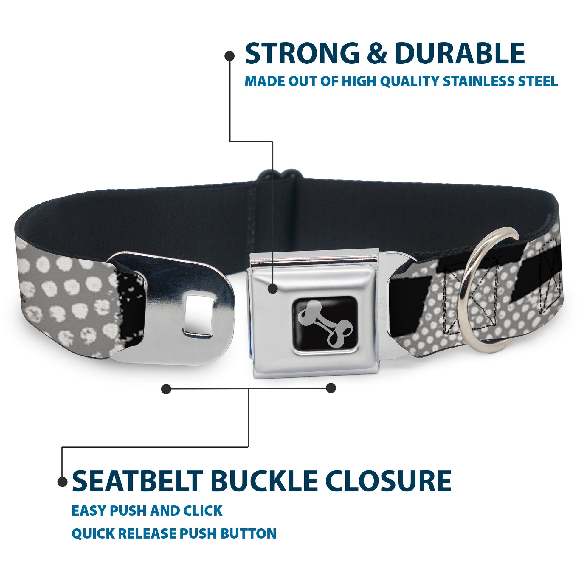 Dog Bone Seatbelt Buckle Collar - Grunge Checker Flag Black/White Seatbelt Buckle Collars Buckle-Down