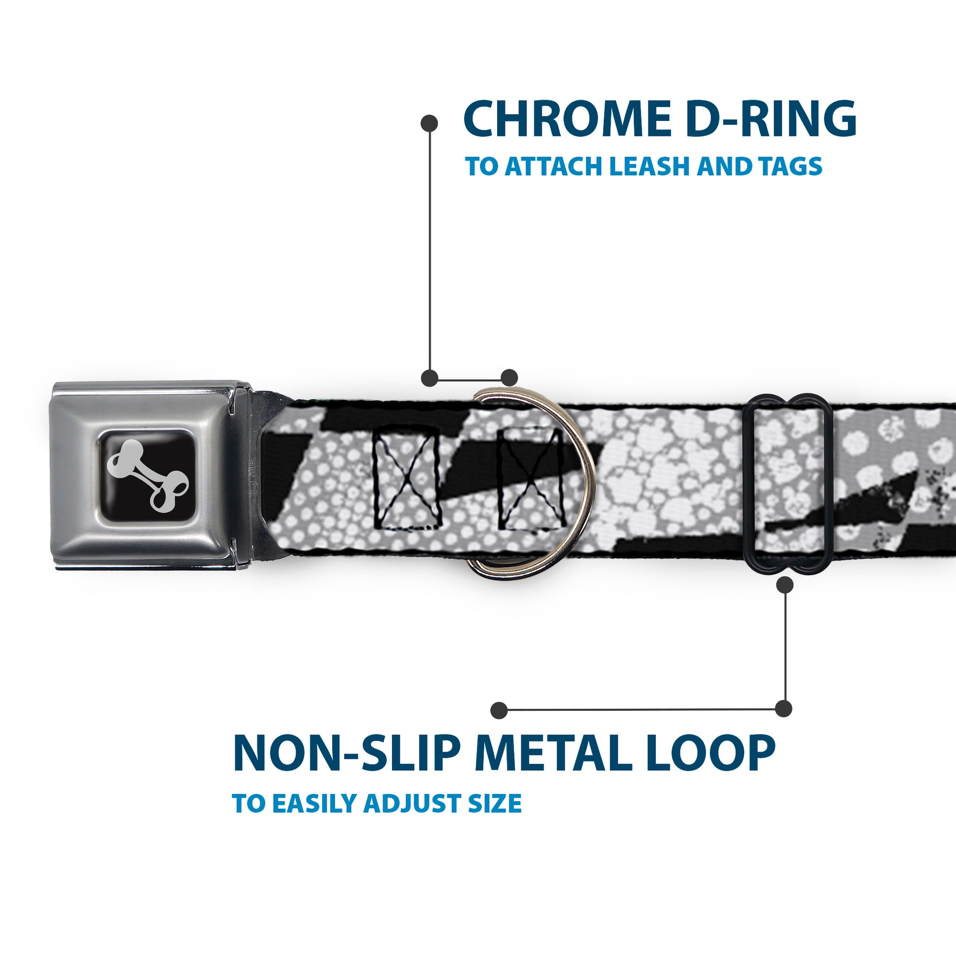 Dog Bone Seatbelt Buckle Collar - Grunge Checker Flag Black/White Seatbelt Buckle Collars Buckle-Down