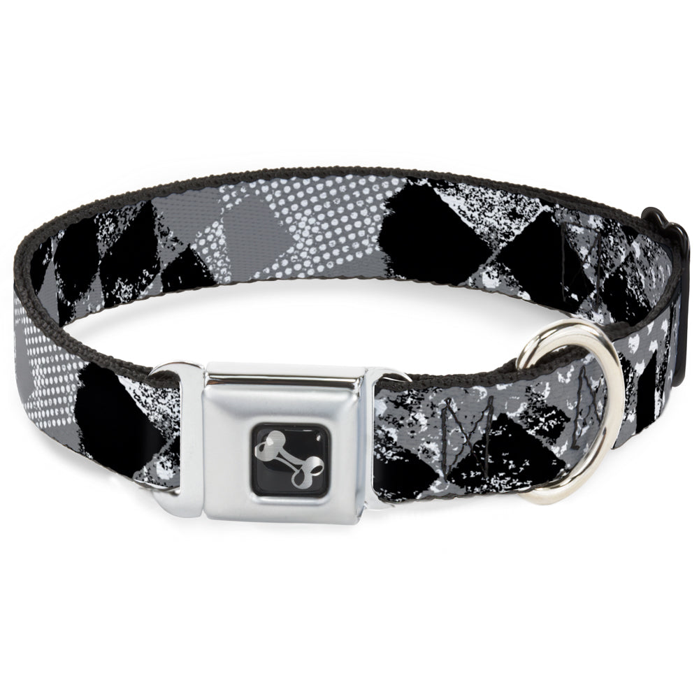 Dog Bone Seatbelt Buckle Collar - Grunge Checker Flag Black/White Seatbelt Buckle Collars Buckle-Down