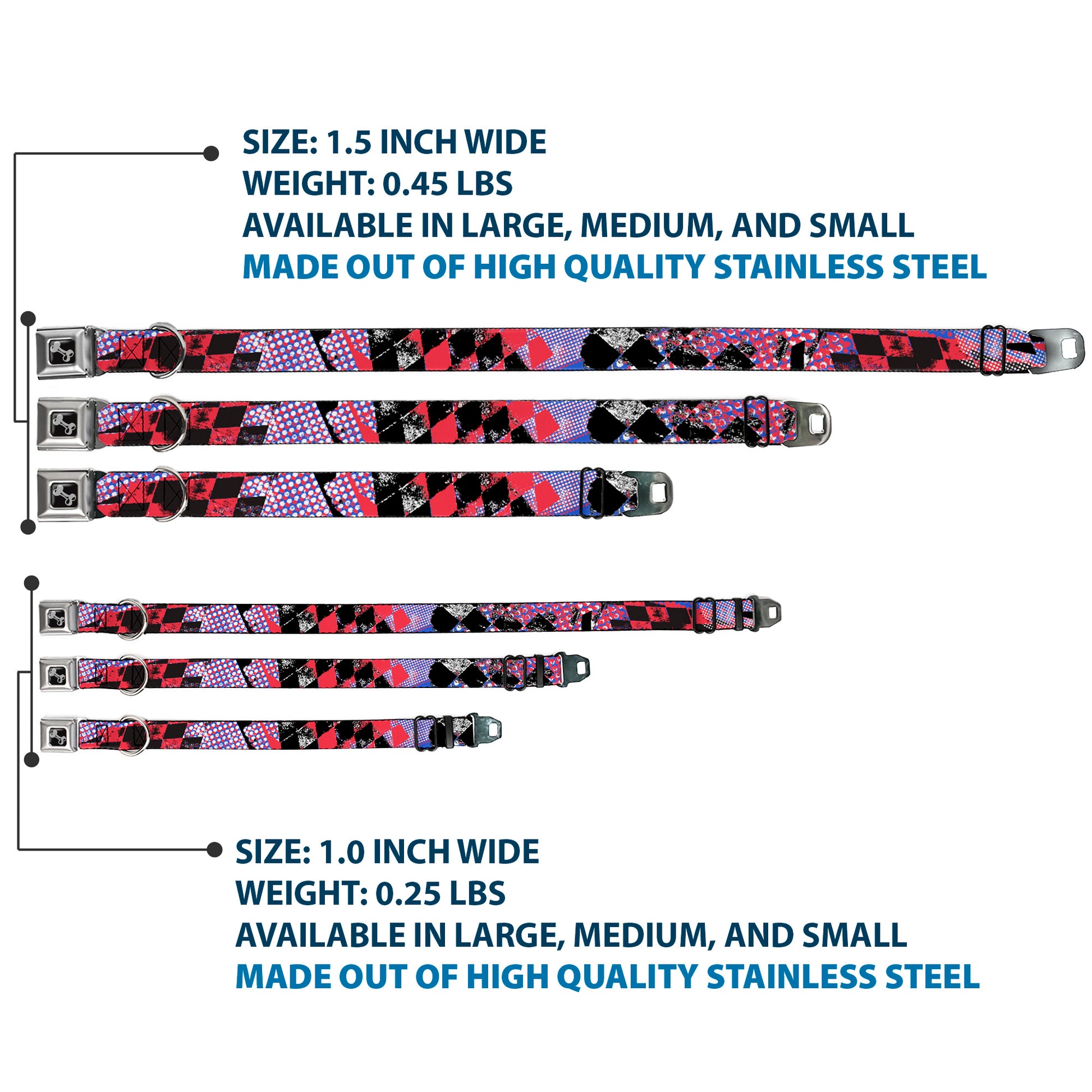 Dog Bone Seatbelt Buckle Collar - Grunge Checker Flag Blue/Red Seatbelt Buckle Collars Buckle-Down