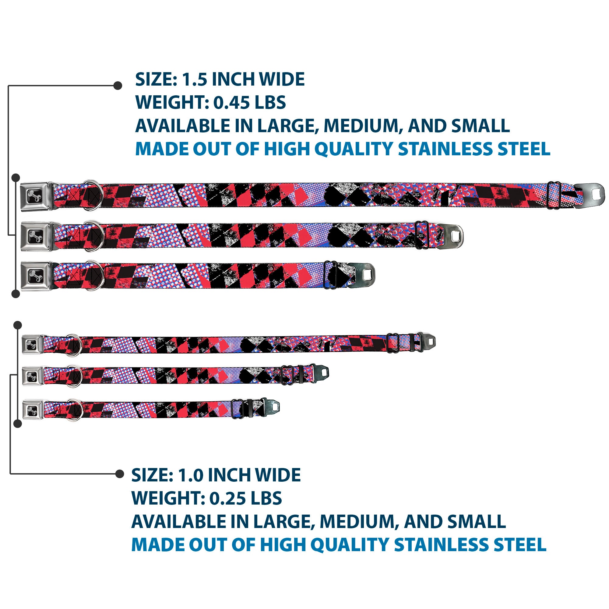 Dog Bone Seatbelt Buckle Collar - Grunge Checker Flag Blue/Red Seatbelt Buckle Collars Buckle-Down