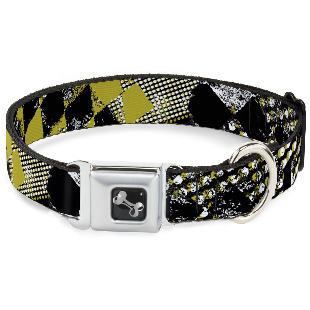 Dog Bone Seatbelt Buckle Collar - Grunge Checker Flag Green Seatbelt Buckle Collars Buckle-Down