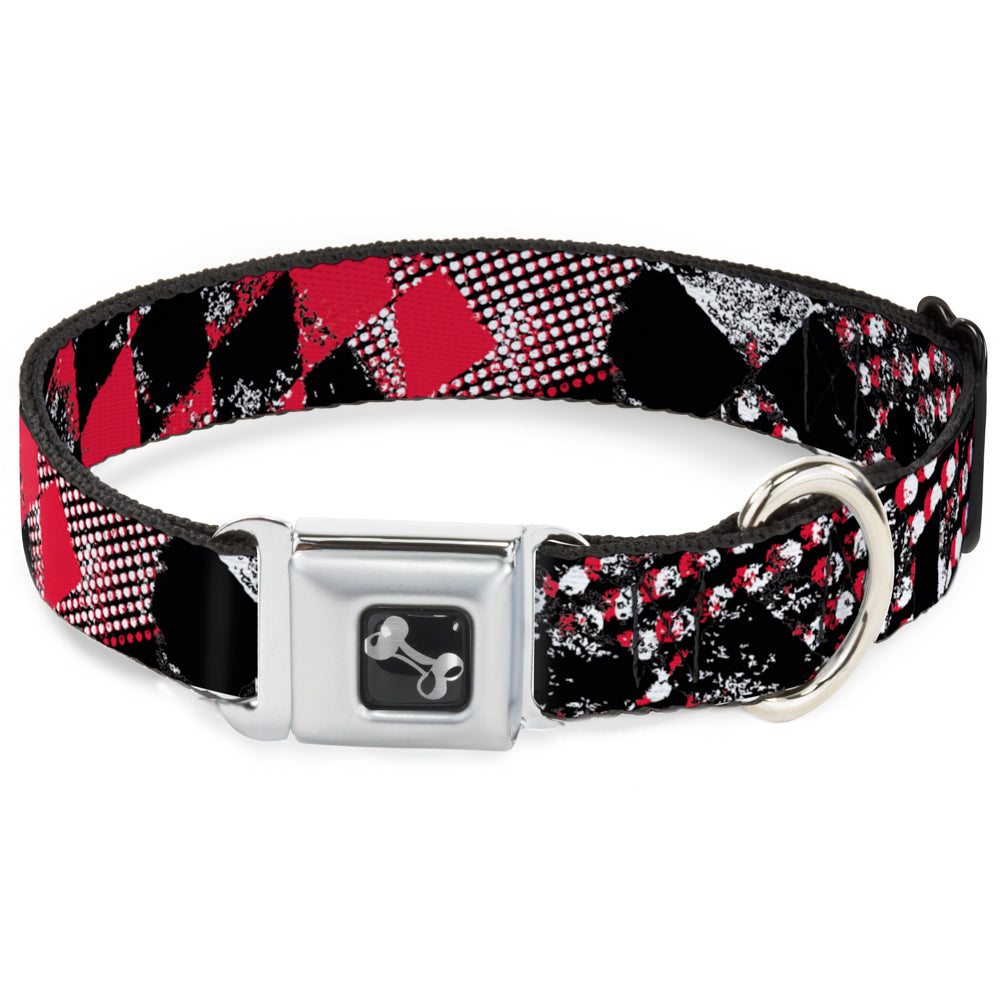 Dog Bone Seatbelt Buckle Collar - Grunge Checker Flag Red Seatbelt Buckle Collars Buckle-Down