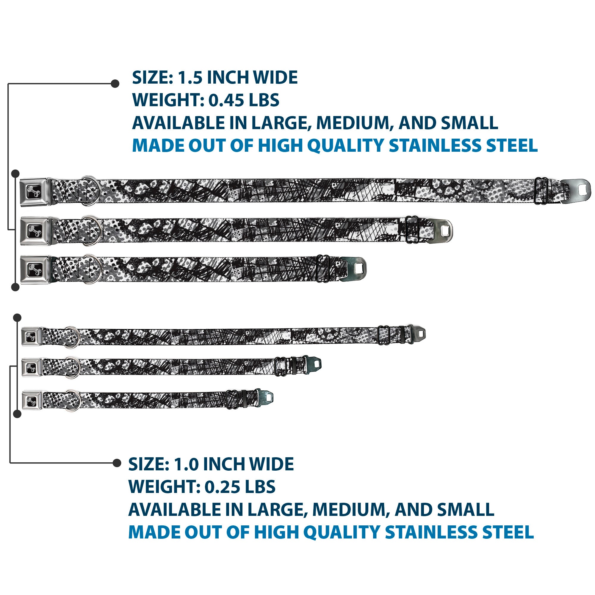 Dog Bone Seatbelt Buckle Collar - Grunge Gears Black/White Seatbelt Buckle Collars Buckle-Down