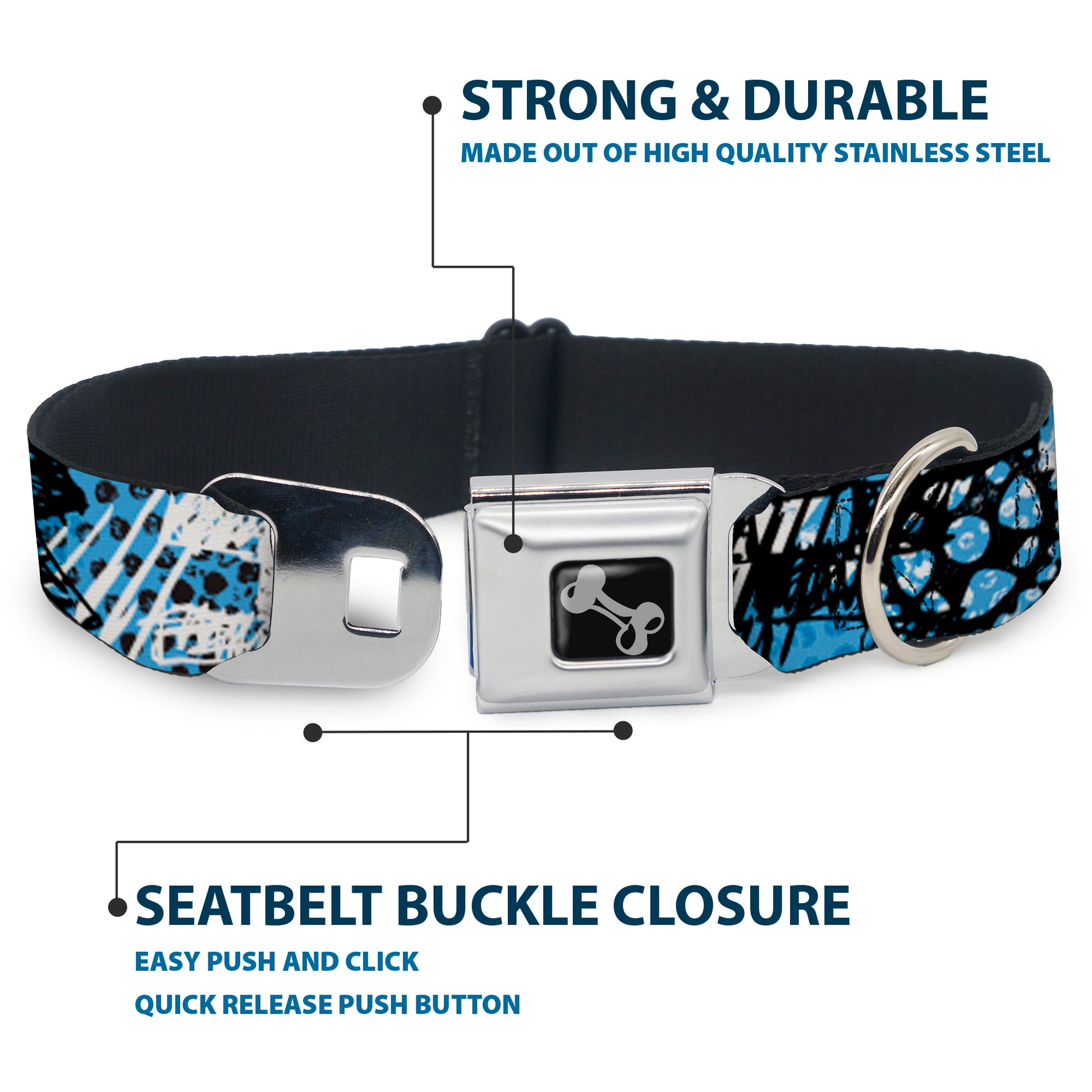 Dog Bone Seatbelt Buckle Collar - Grunge Gears Blue Seatbelt Buckle Collars Buckle-Down