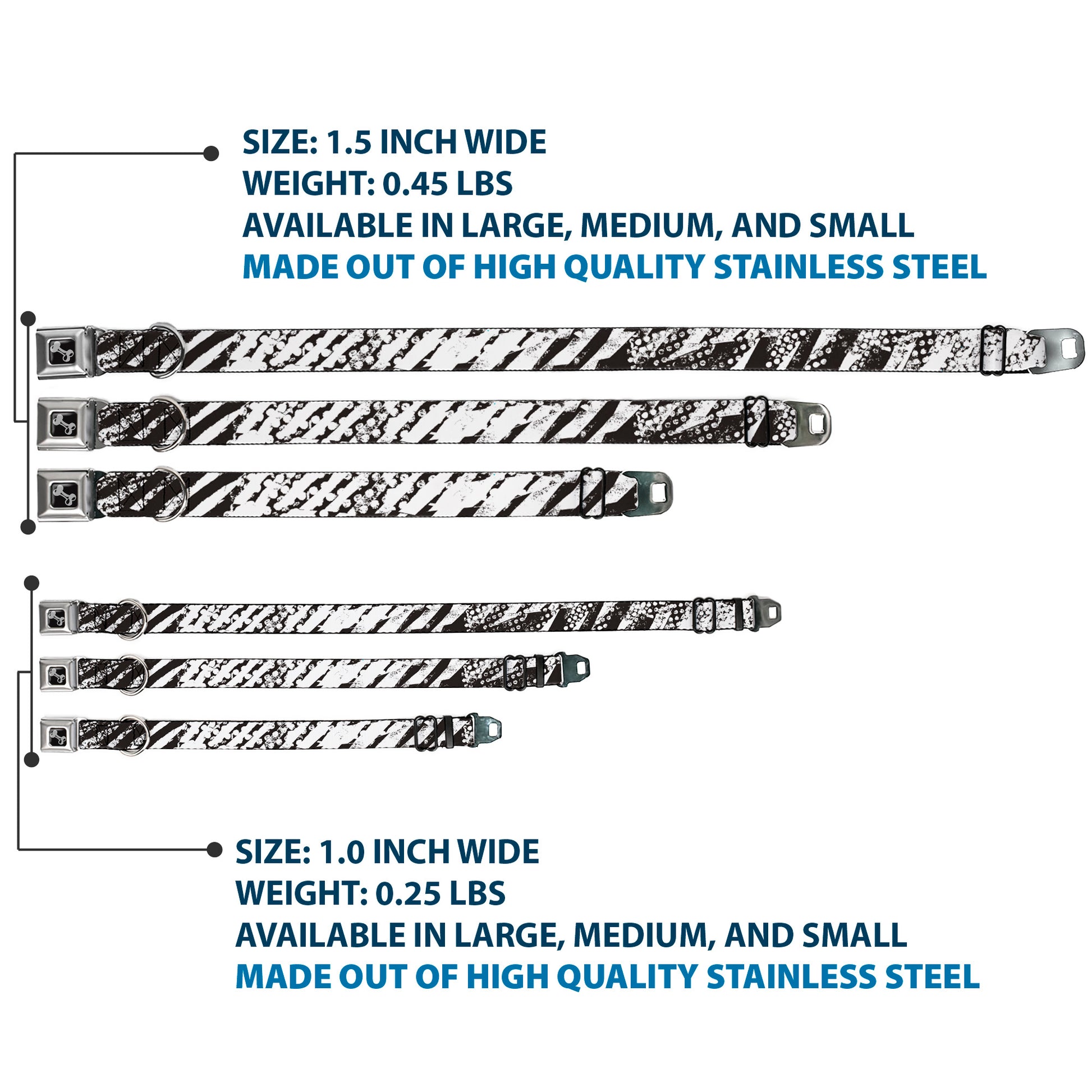 Dog Bone Seatbelt Buckle Collar - Grunge Tread Black/White Seatbelt Buckle Collars Buckle-Down