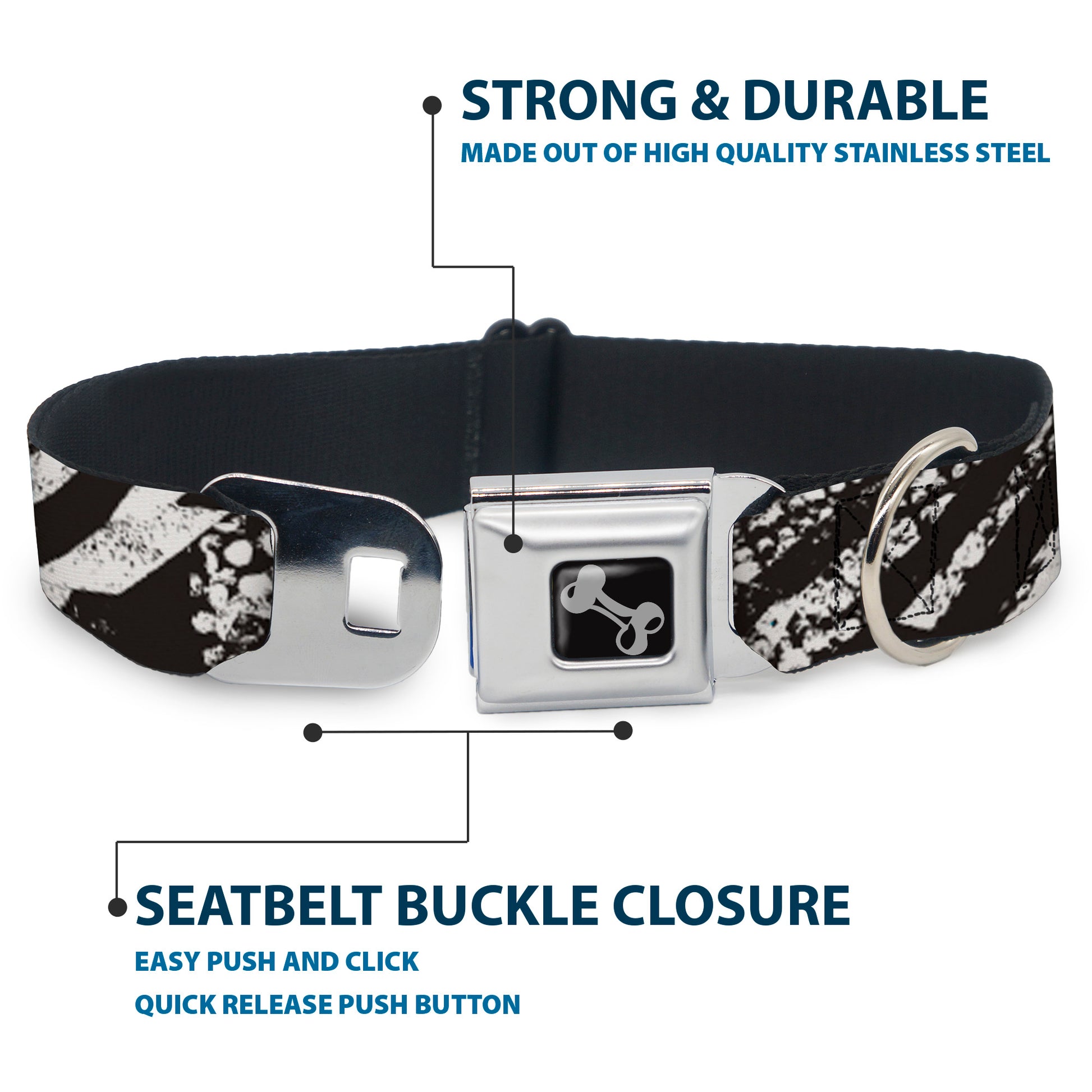 Dog Bone Seatbelt Buckle Collar - Grunge Tread Black/White Seatbelt Buckle Collars Buckle-Down