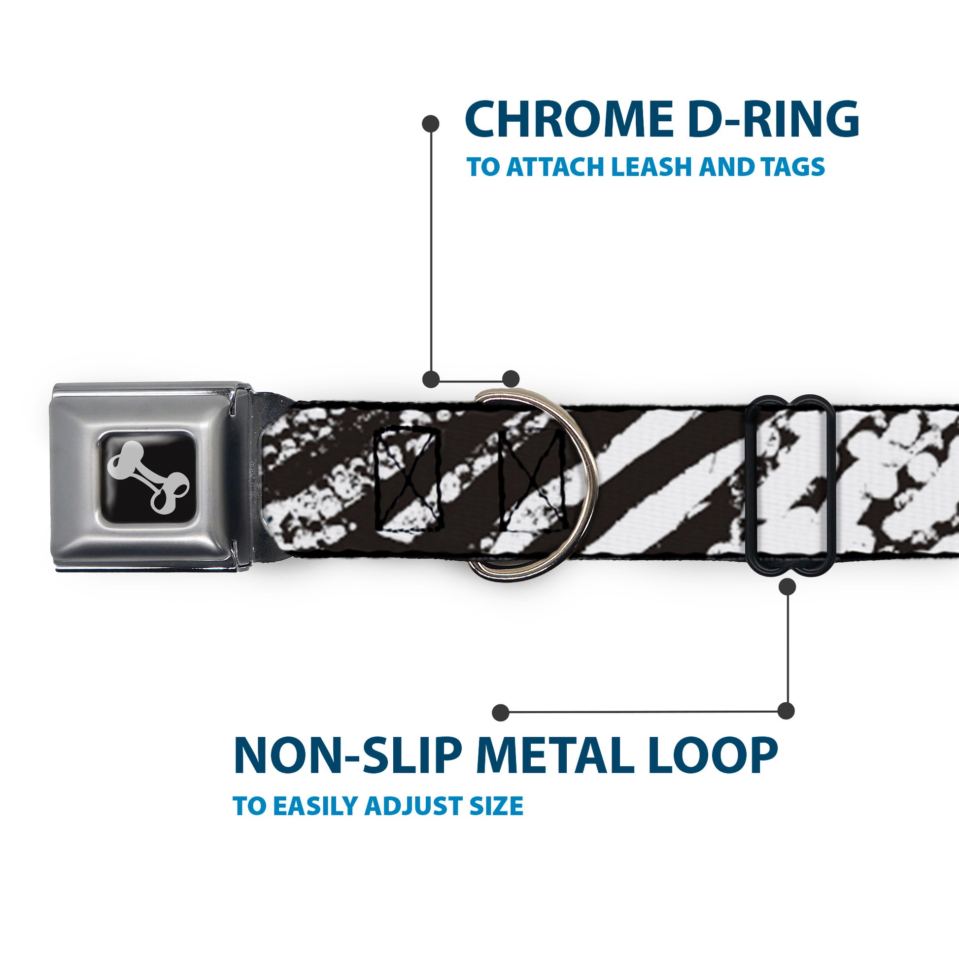 Dog Bone Seatbelt Buckle Collar - Grunge Tread Black/White Seatbelt Buckle Collars Buckle-Down
