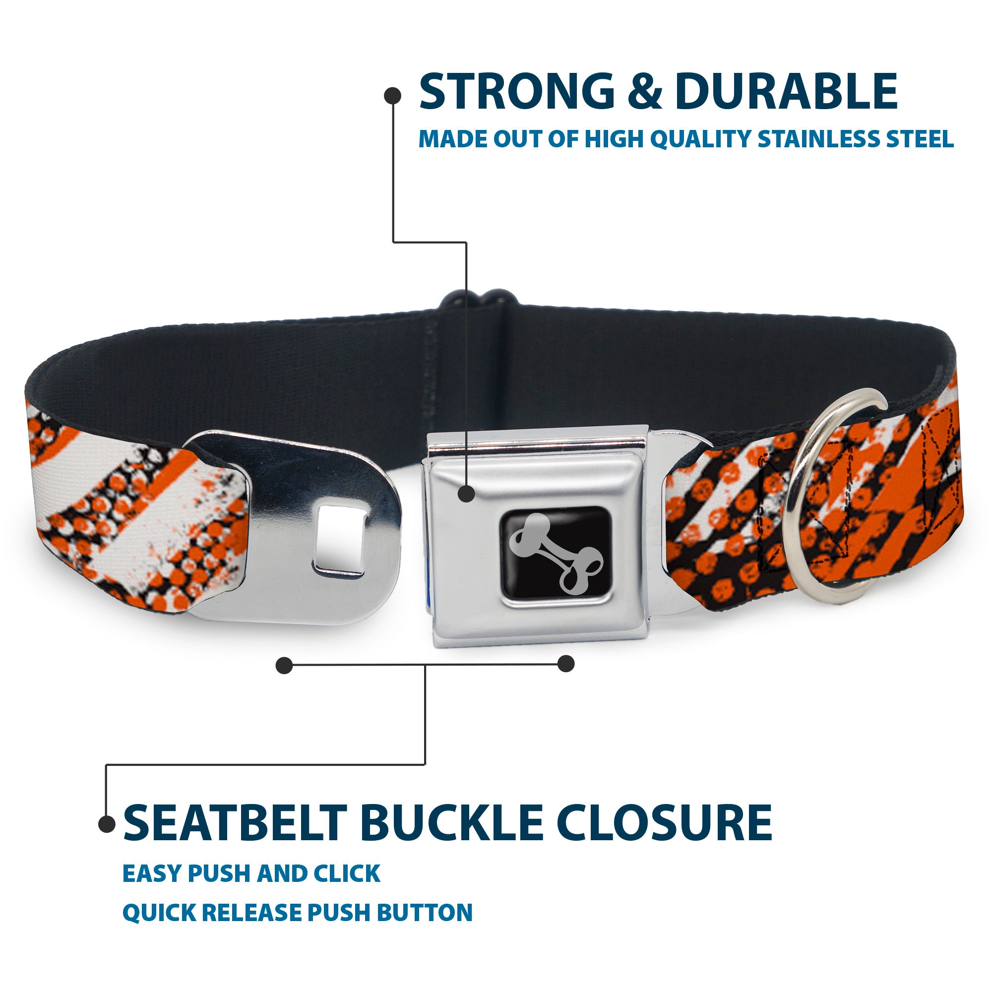 Dog Bone Seatbelt Buckle Collar - Grunge Tread Orange Seatbelt Buckle Collars Buckle-Down