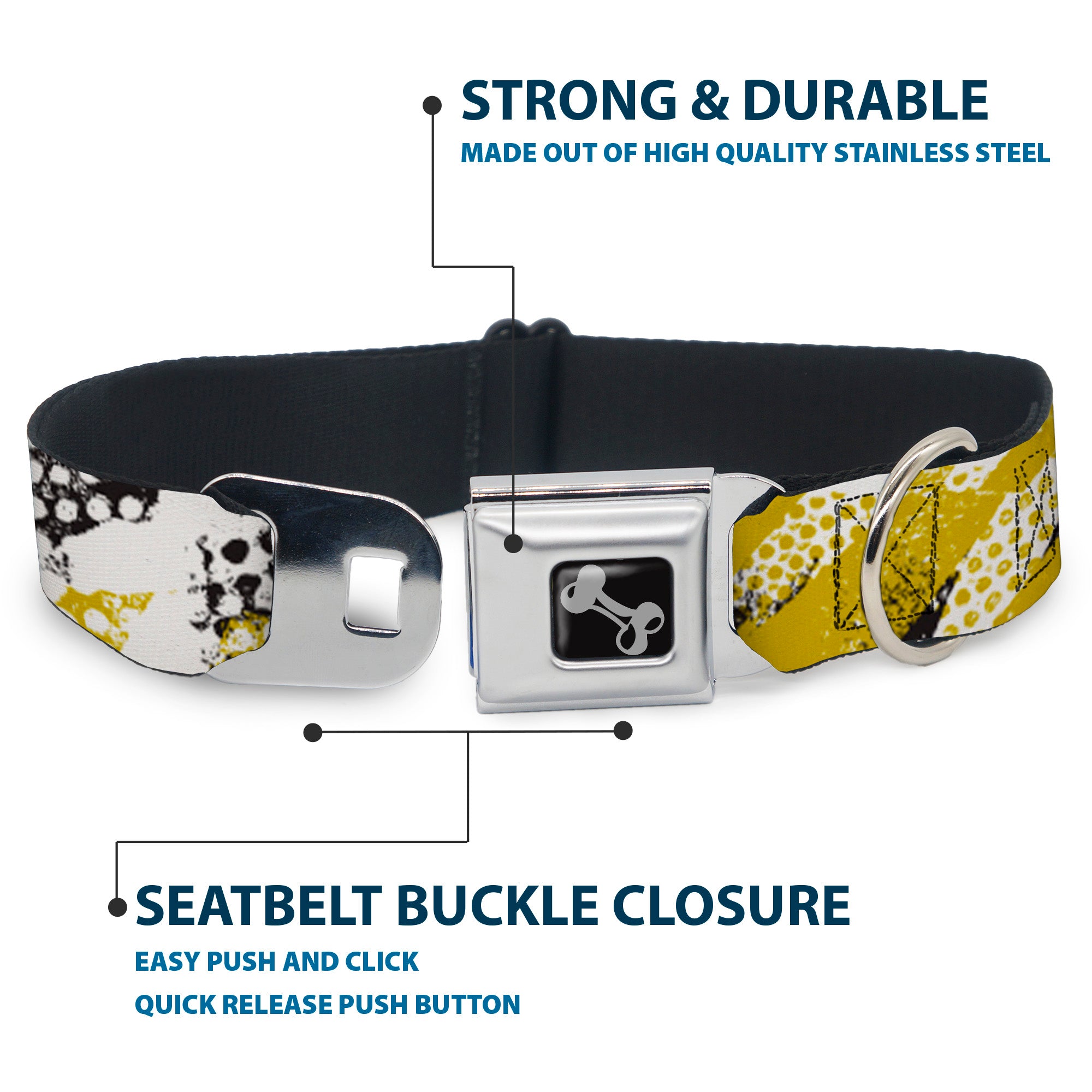 Dog Bone Seatbelt Buckle Collar - Grunge Tread Yellow Seatbelt Buckle Collars Buckle-Down