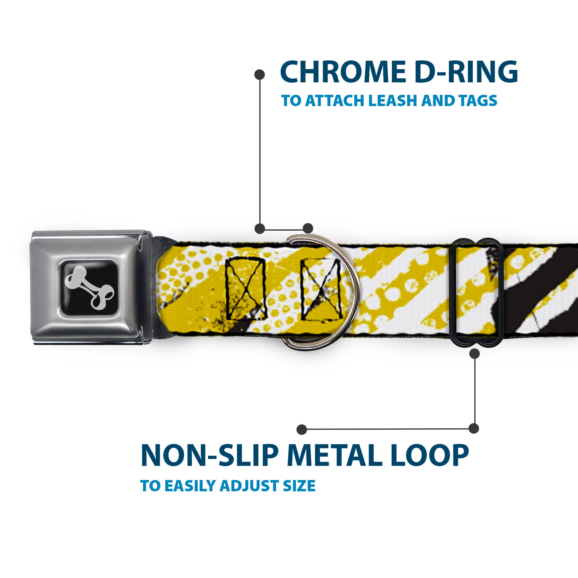 Dog Bone Seatbelt Buckle Collar - Grunge Tread Yellow Seatbelt Buckle Collars Buckle-Down