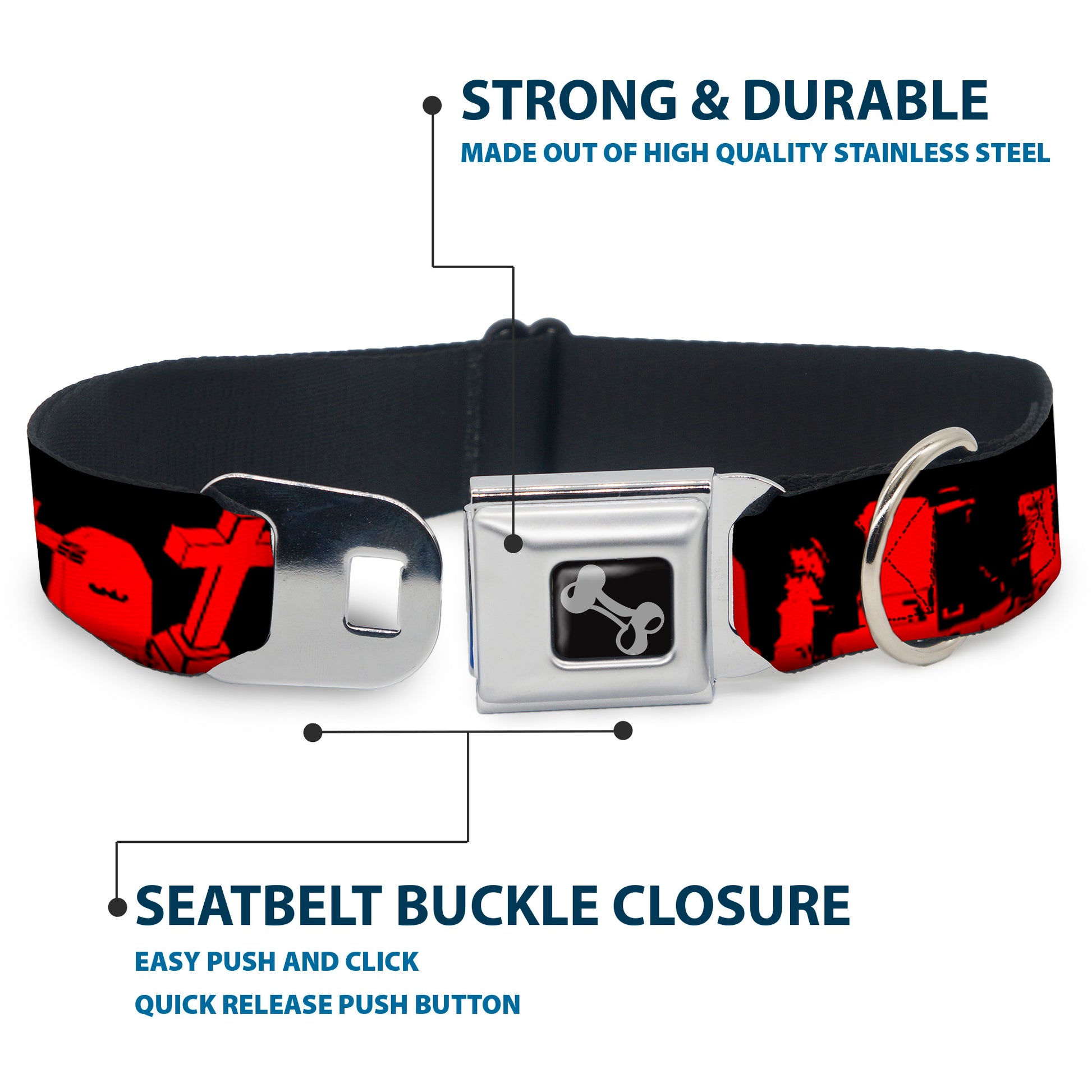 Dog Bone Seatbelt Buckle Collar - Graveyard Black/Red Seatbelt Buckle Collars Buckle-Down
