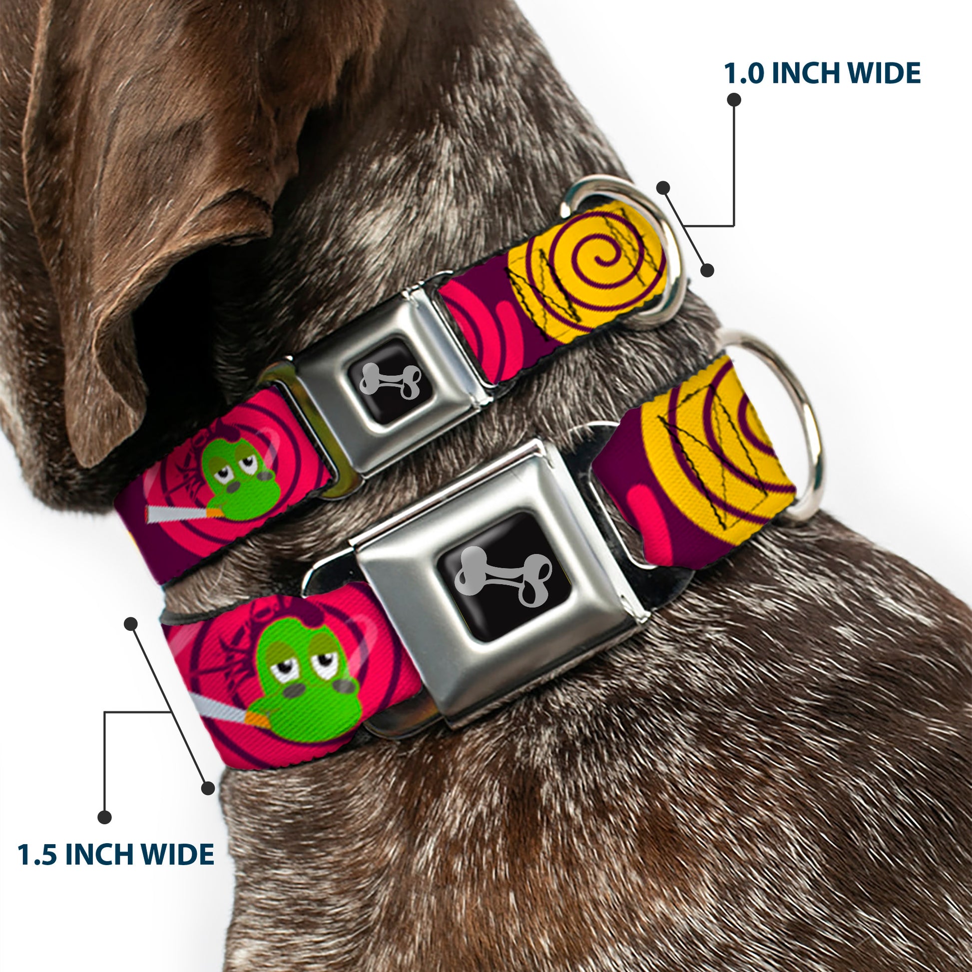 Dog Bone Seatbelt Buckle Collar - Green Dragons Smoking Purple Seatbelt Buckle Collars Buckle-Down