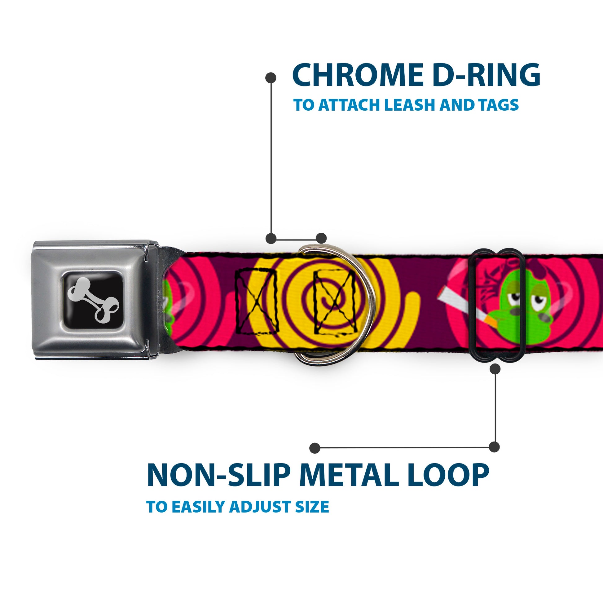 Dog Bone Seatbelt Buckle Collar - Green Dragons Smoking Purple Seatbelt Buckle Collars Buckle-Down