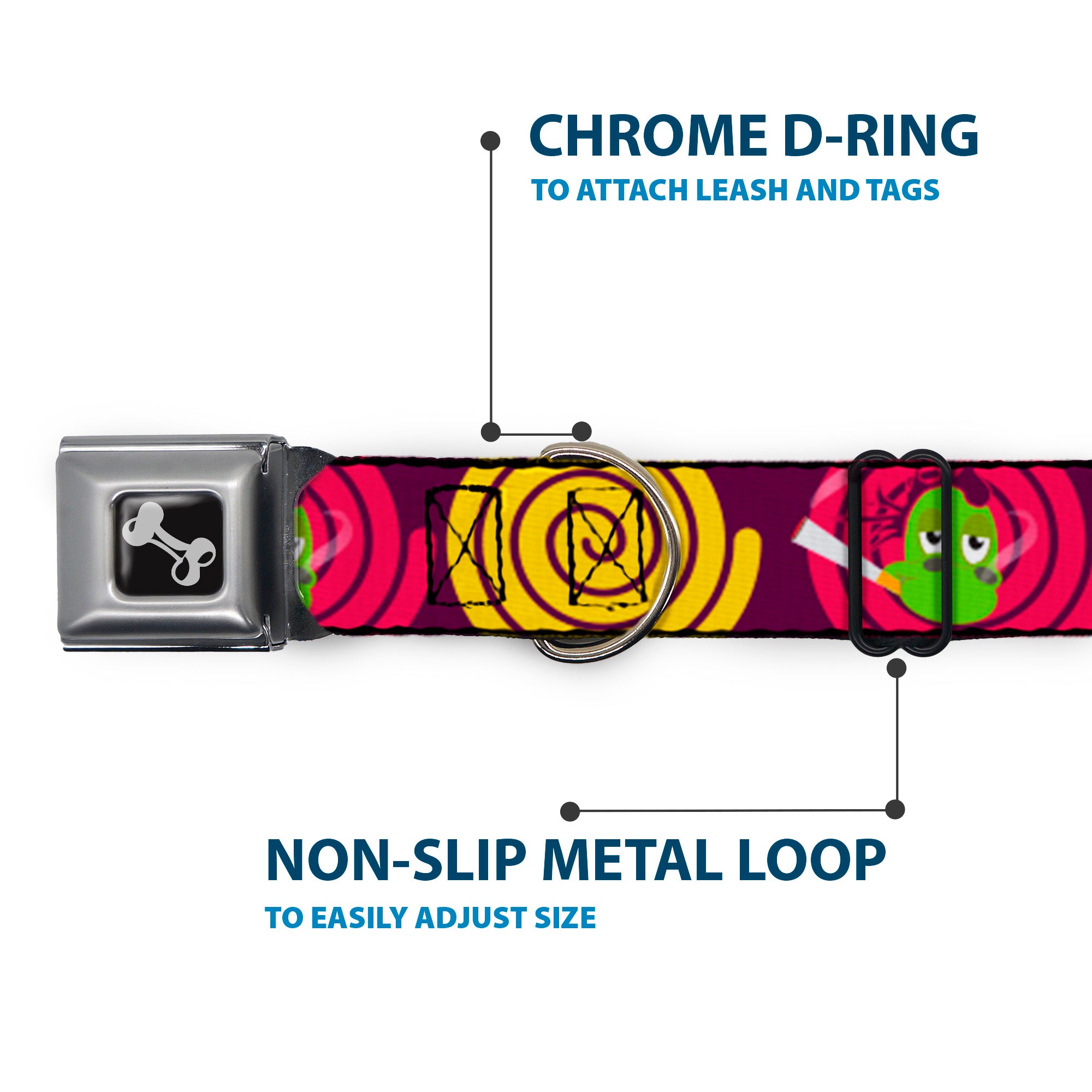 Dog Bone Seatbelt Buckle Collar - Green Dragons Smoking Purple Seatbelt Buckle Collars Buckle-Down