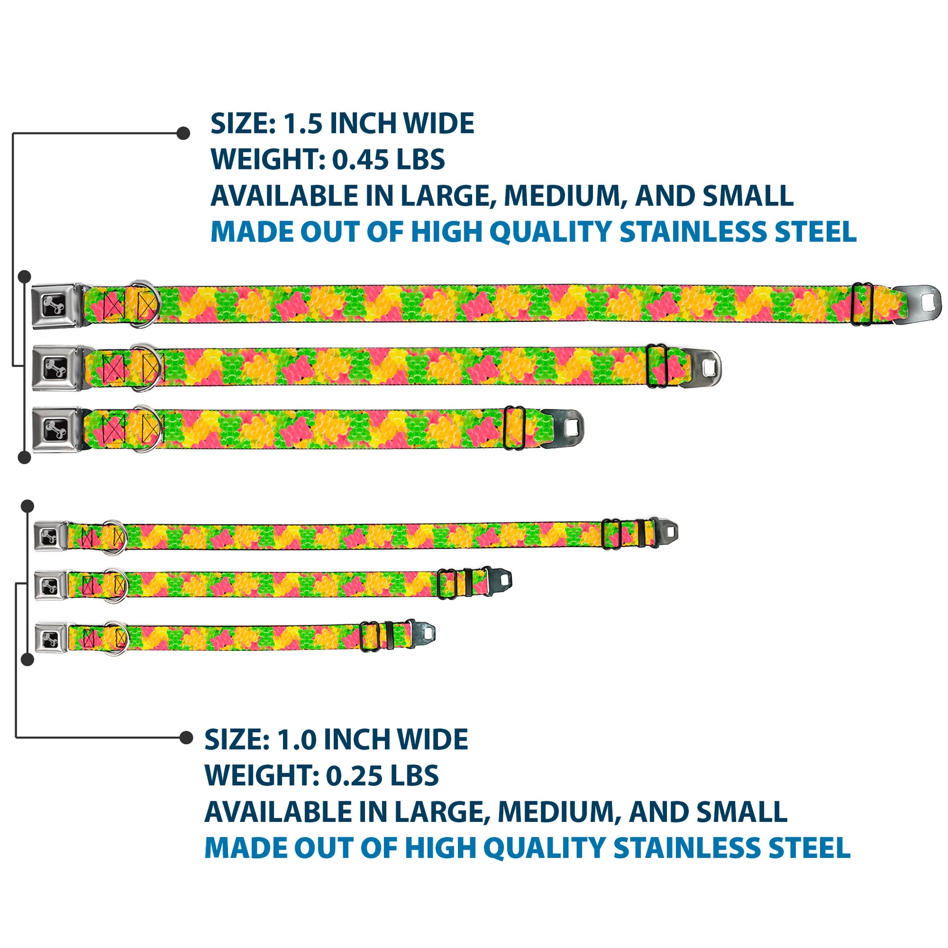 Dog Bone Seatbelt Buckle Collar - Gummy Bears Stacked Multi Color Seatbelt Buckle Collars Buckle-Down