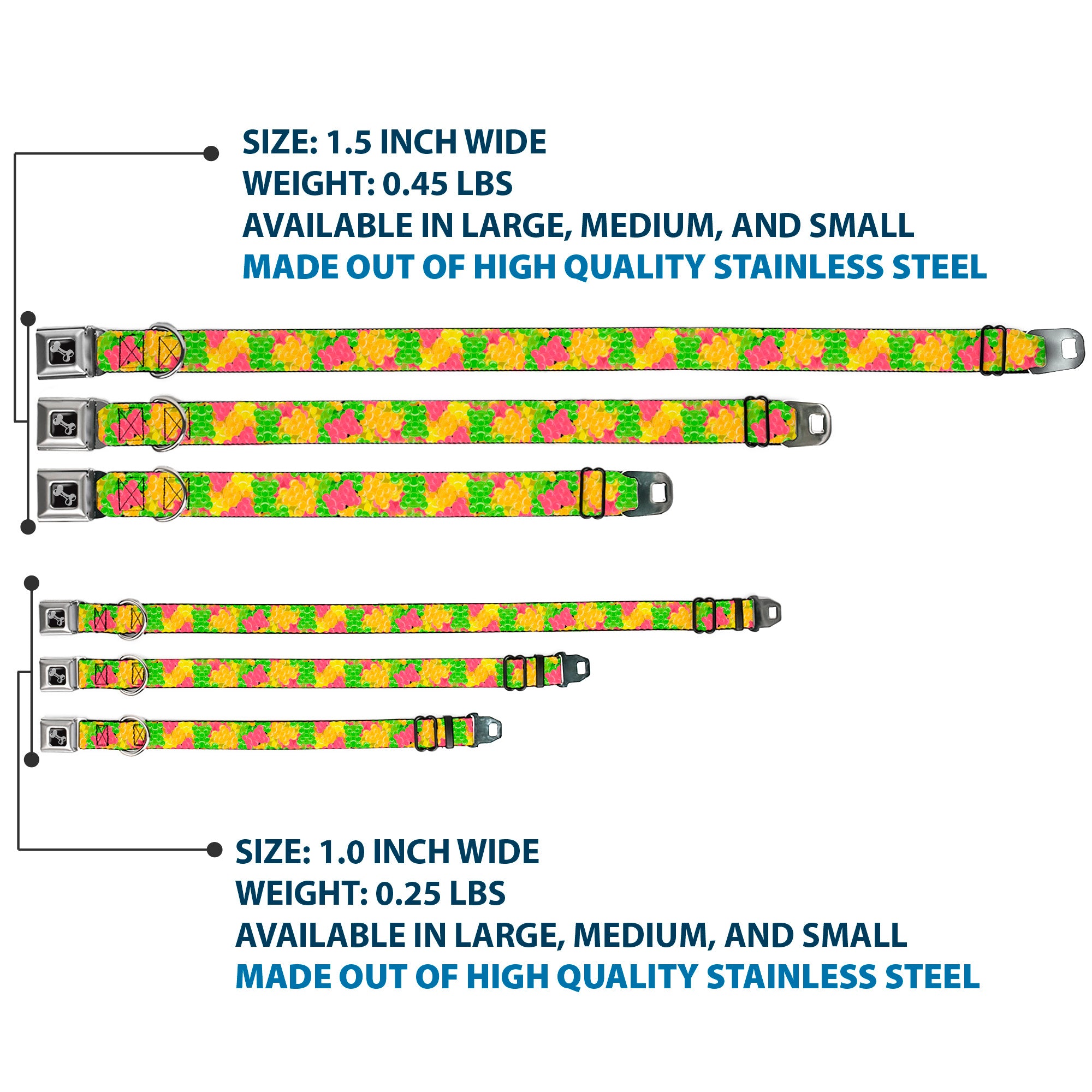 Dog Bone Seatbelt Buckle Collar - Gummy Bears Stacked Multi Color Seatbelt Buckle Collars Buckle-Down