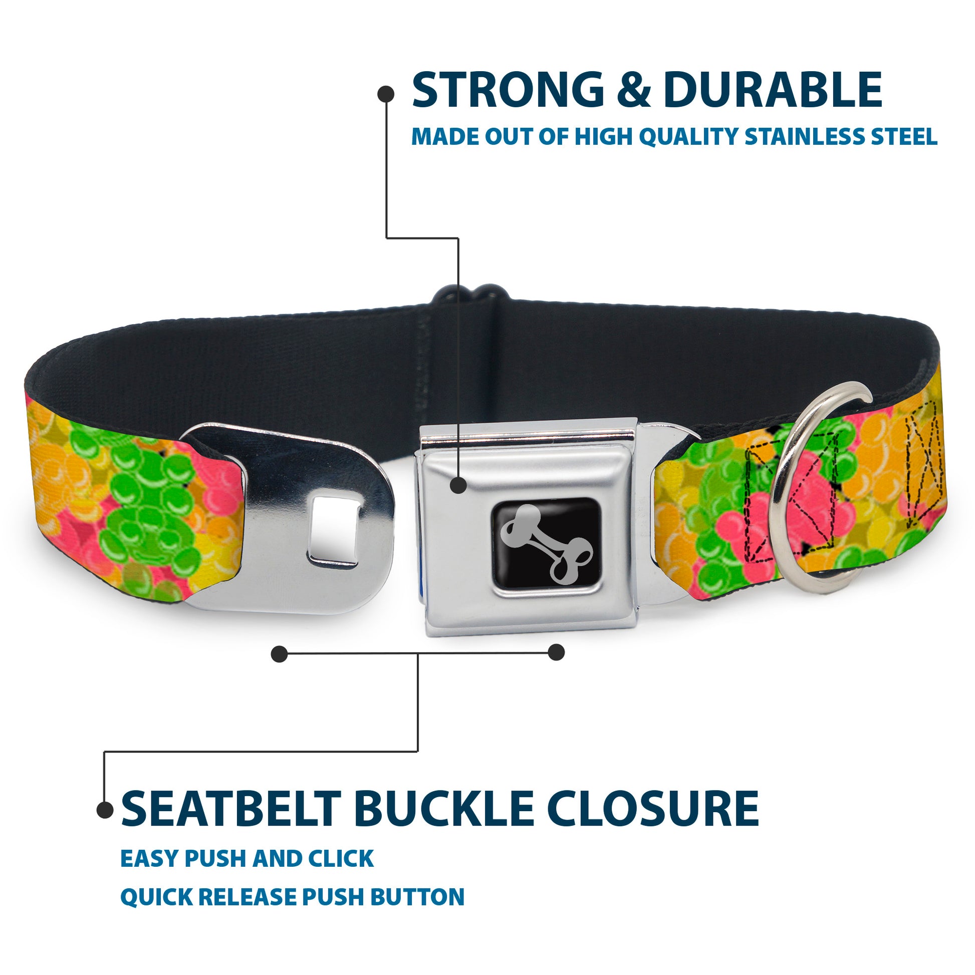 Dog Bone Seatbelt Buckle Collar - Gummy Bears Stacked Multi Color Seatbelt Buckle Collars Buckle-Down